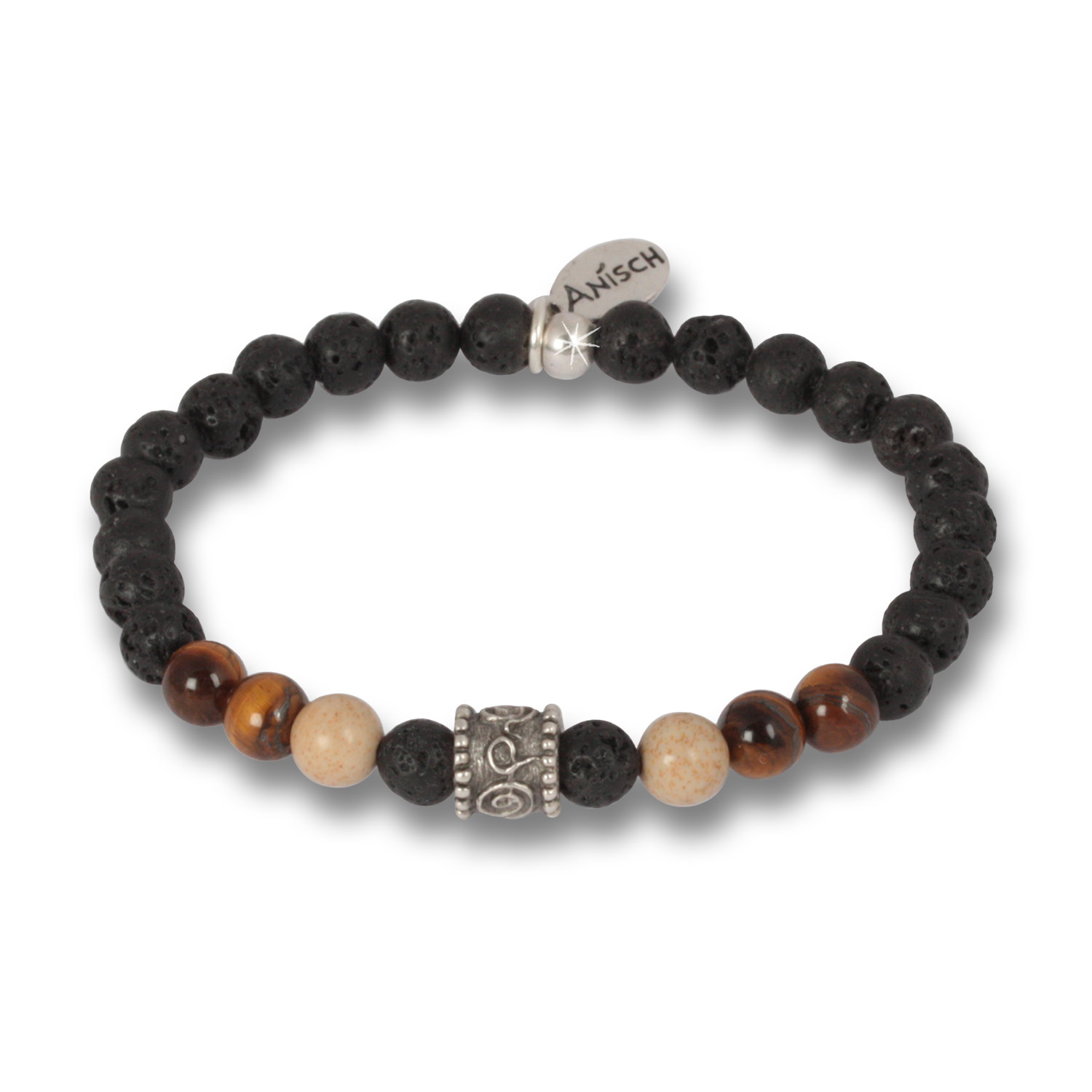 Tigereye Jasper - African Beads Lava men's bracelet, 6 mm