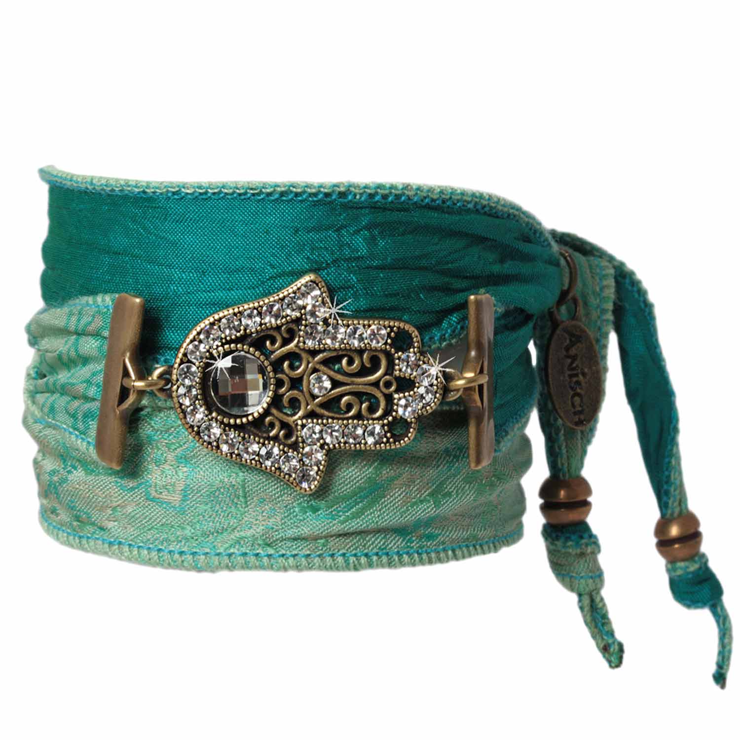 Arcadia Green - Hand of Fatima bracelet from Indian saris