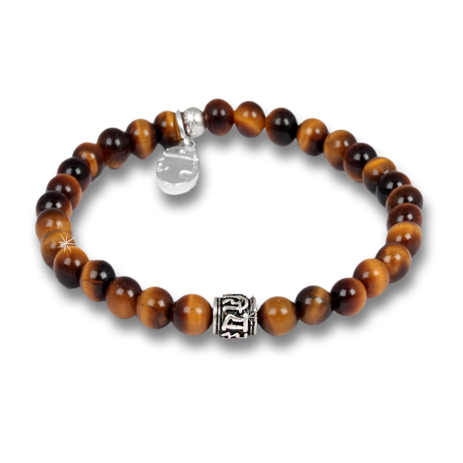 Little Tigereye - Mantra Beads gemstone bracelet for men with sterling silver, 6 mm
