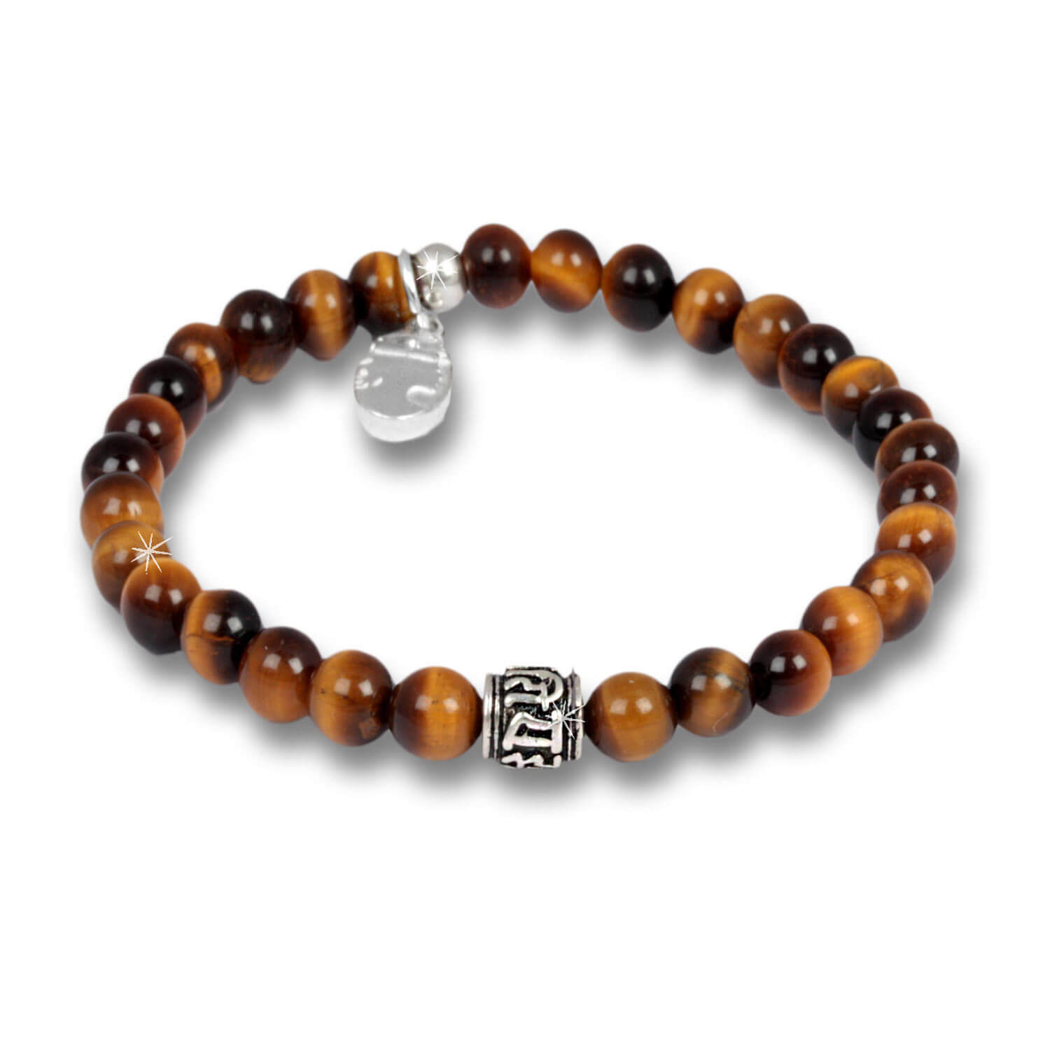 Little Tigereye - Mantra Beads Edelsteinarmband für Herren mit Sterlingsilber, 6 mm