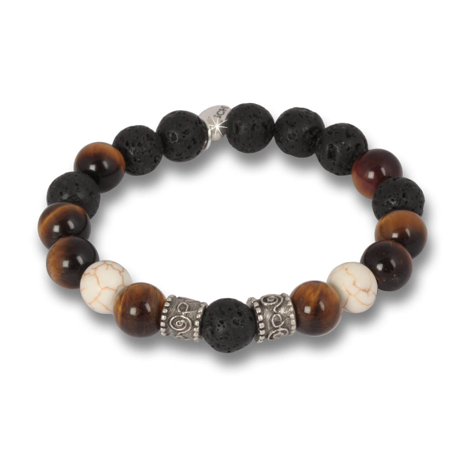 Tigereye Magnesit - African Beads Lava men's bracelet, 10 mm