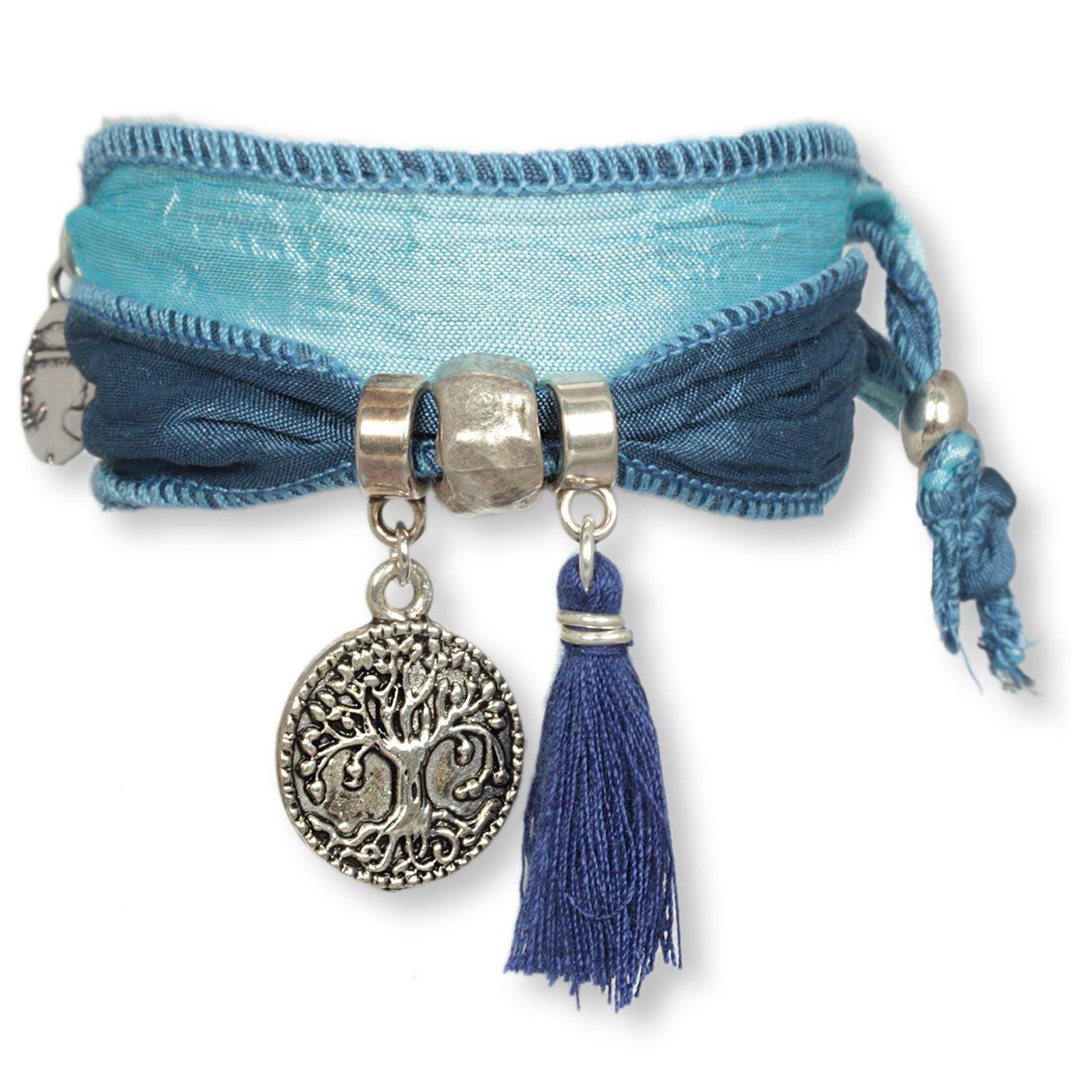 Classic Blue - Tree of Life Armband aus indischen Saris