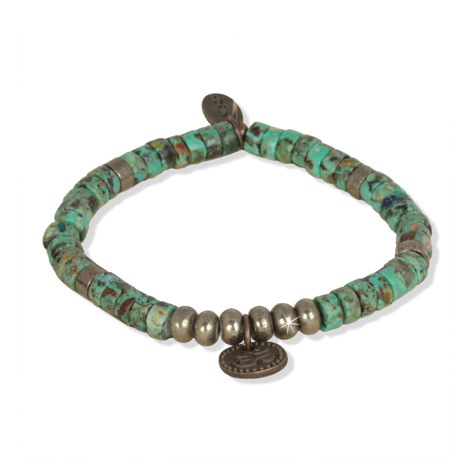 T-rkis Beads - Indian Symbols men's bracelet with pyrite