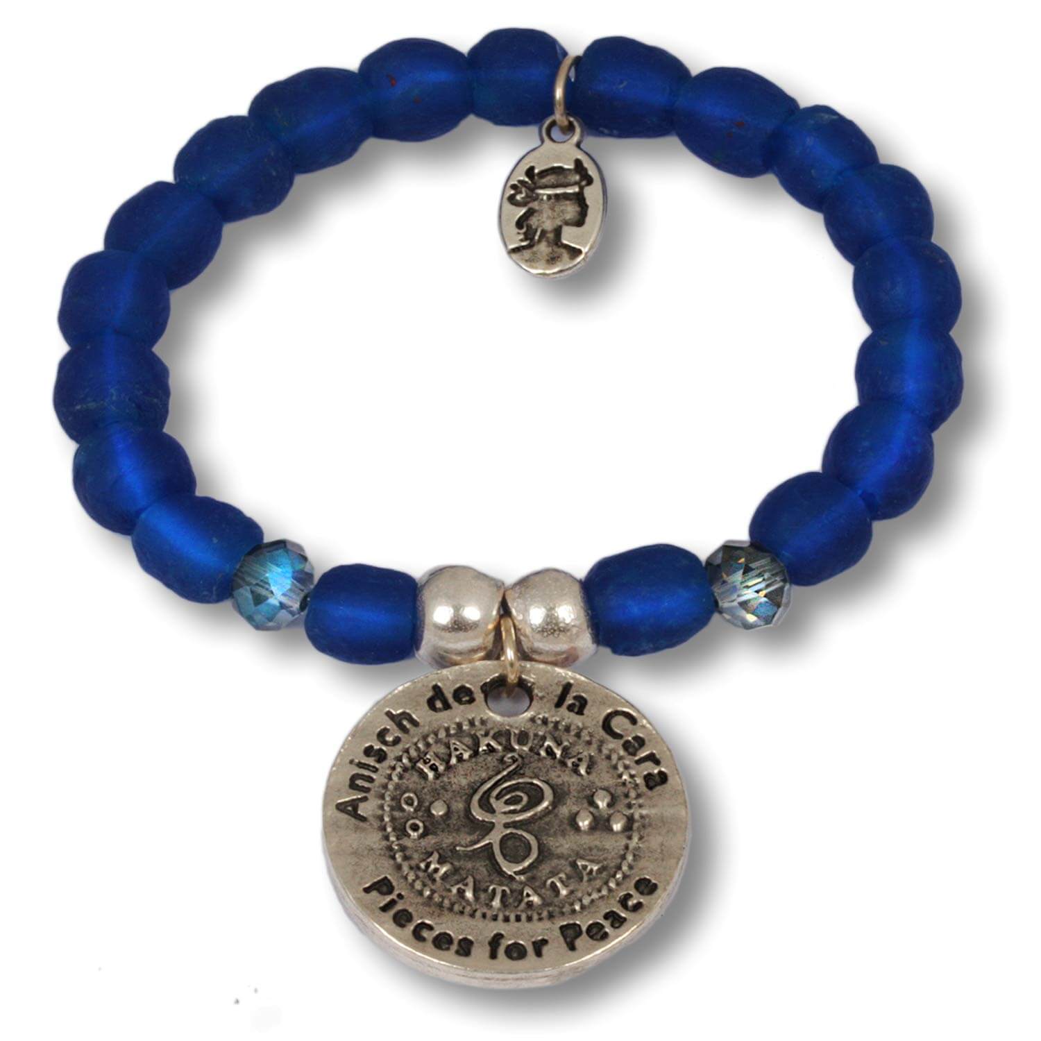 Indigo Blue Hakuna Matata Beads - coin bracelet made of recycled glass beads