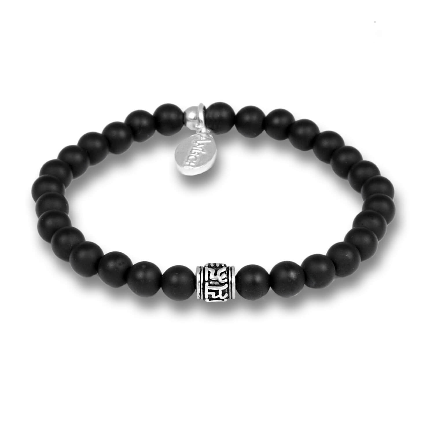 Little Onyx - Mantra Beads gemstone bracelet for men with sterling silver, 6 mm