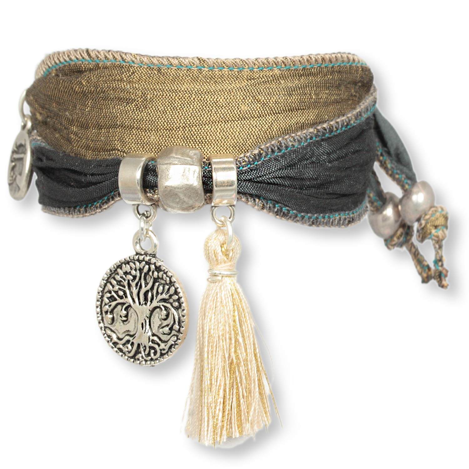 Dark Khaki  - Tree of Life Indian Saris Bracelet