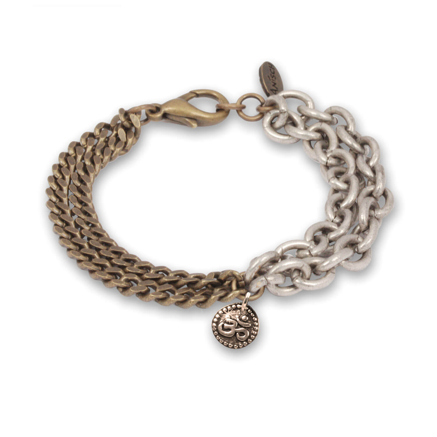 Double Chain OM - Indian Symbols men's bracelet Silver Brass