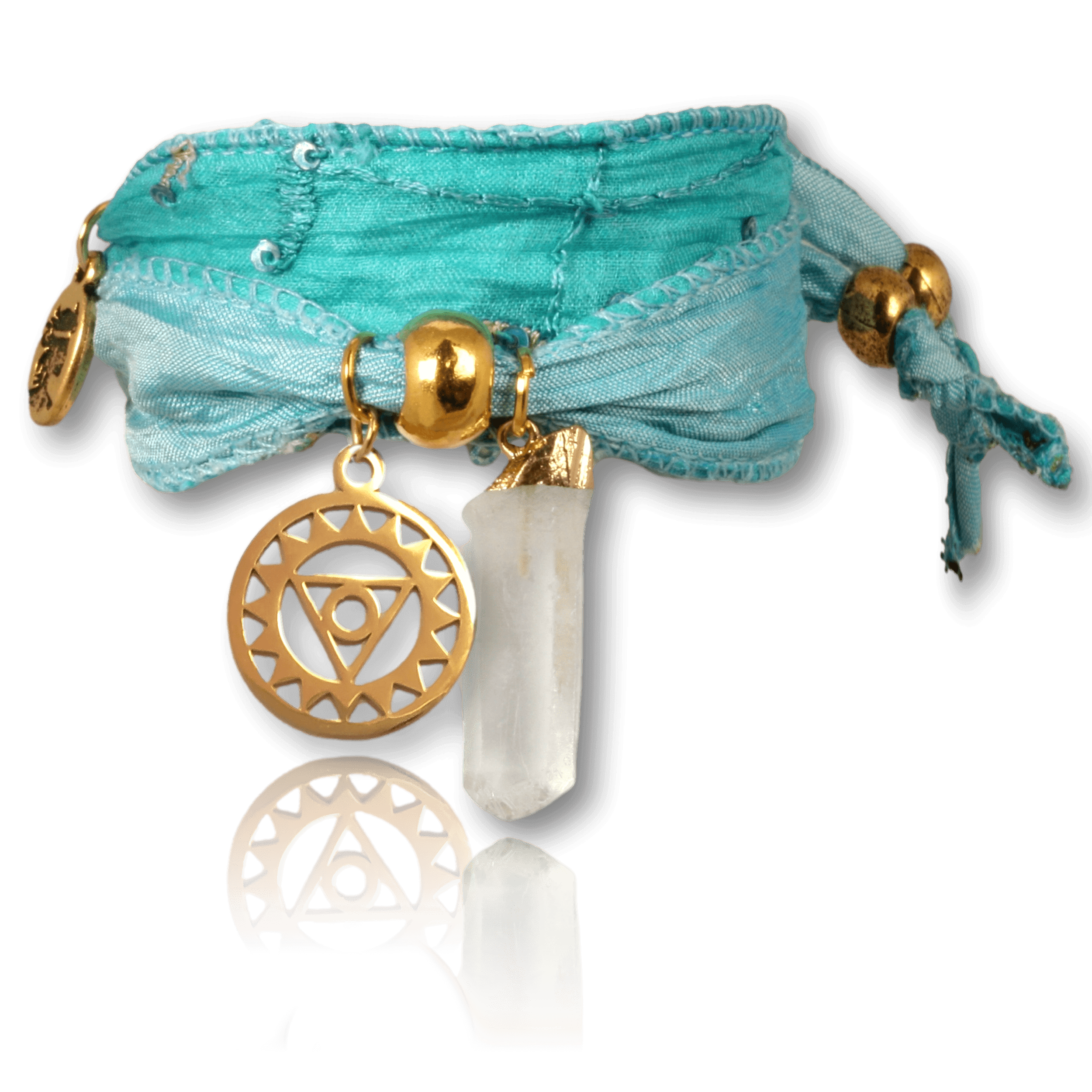 Vishudda vergoldet mit Bergkristall Hexagon – Halschakra Armband für Wahrheit & Authentizität