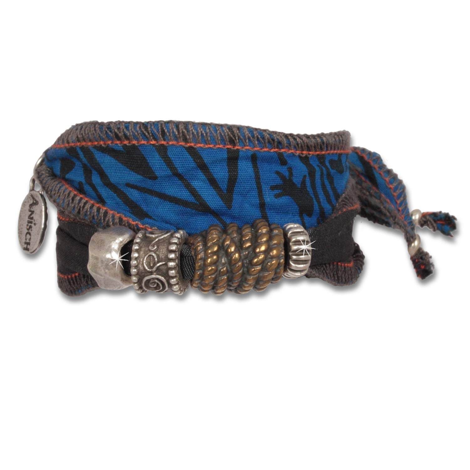 Indigo Massai - Tribal Beads men bracelet from African fabrics