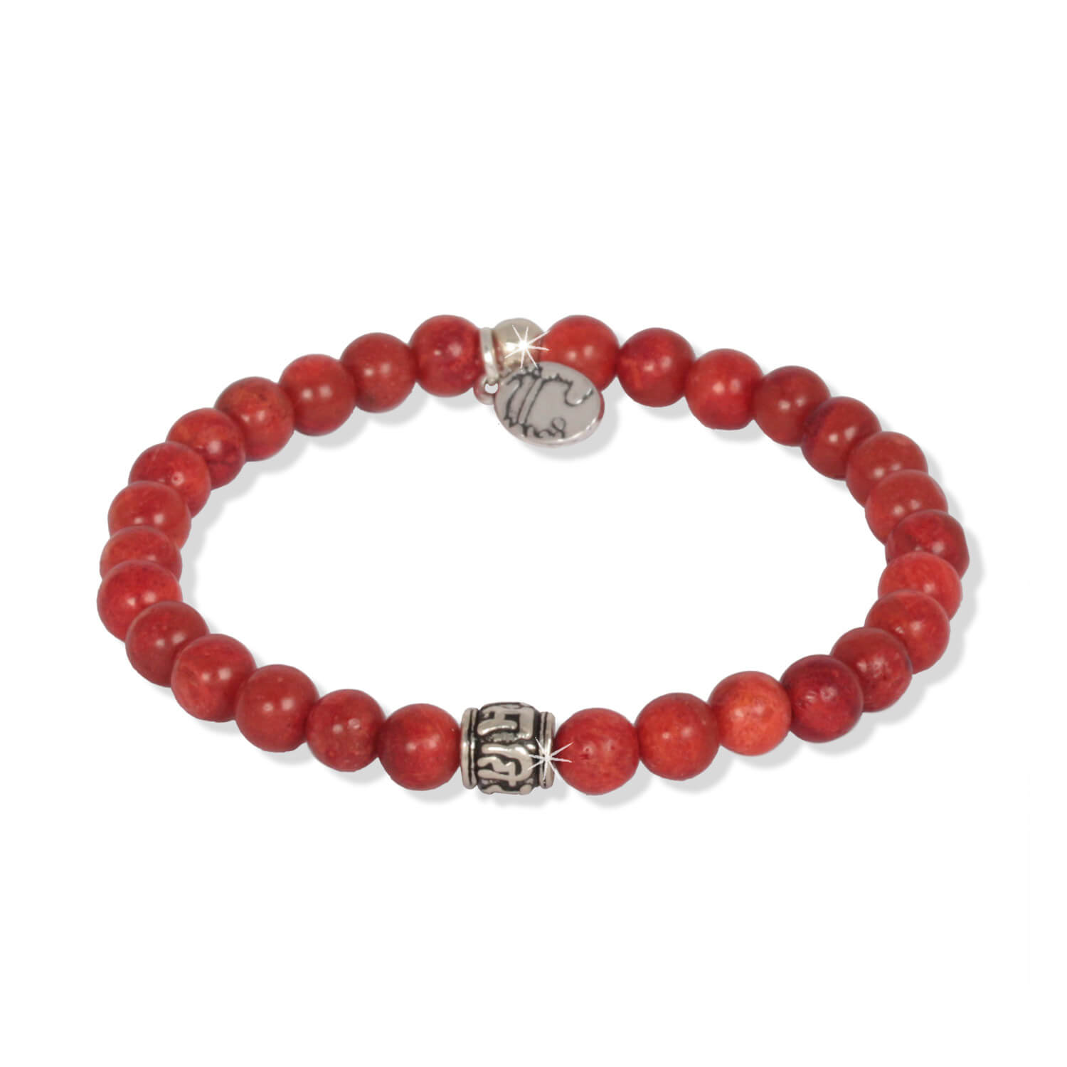 Little Coral - Mantra Beads gemstone bracelet for men with sterling silver, 6 mm