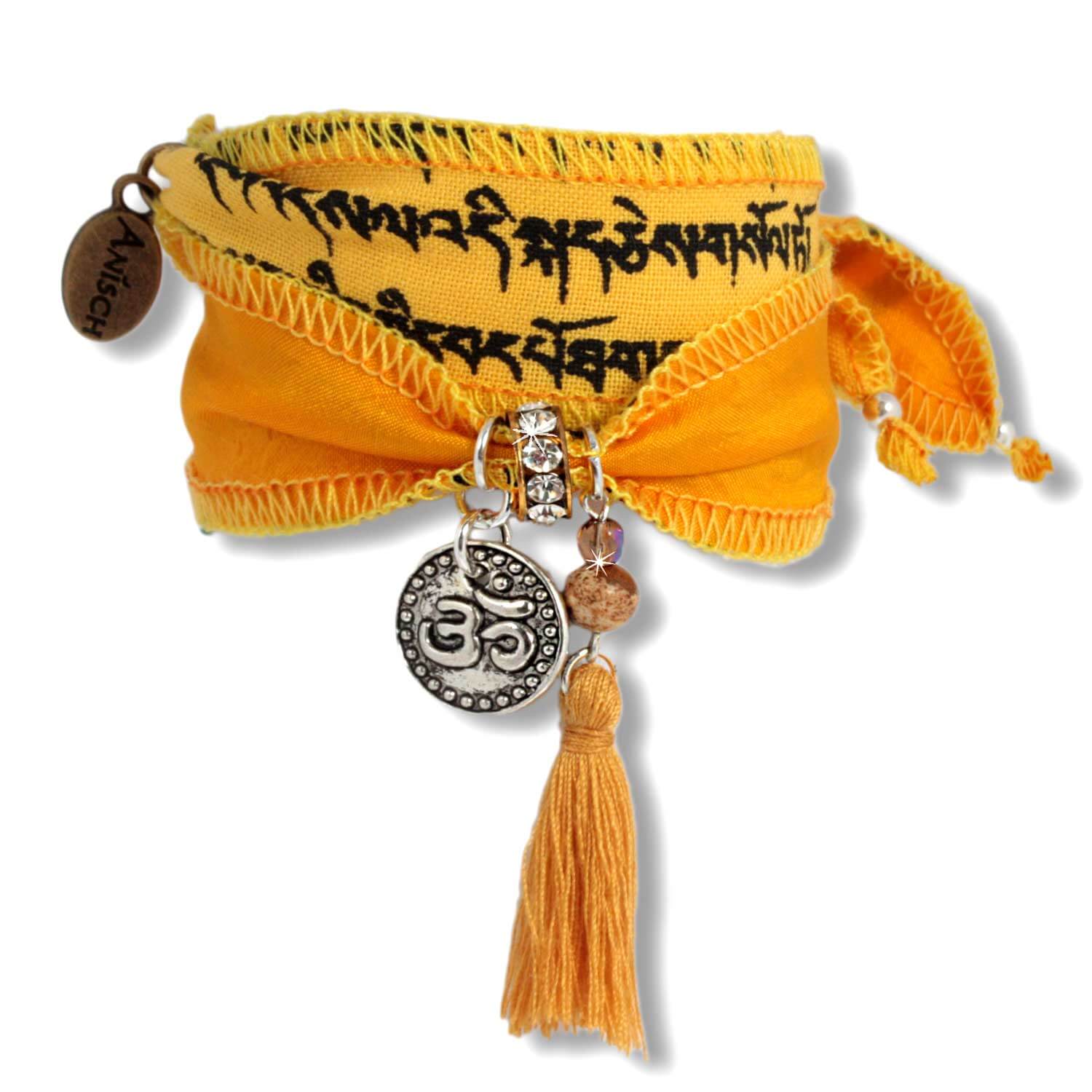 Earth Norbu - Tibetan Wish bracelet made of Tibetan prayer flags with jasper