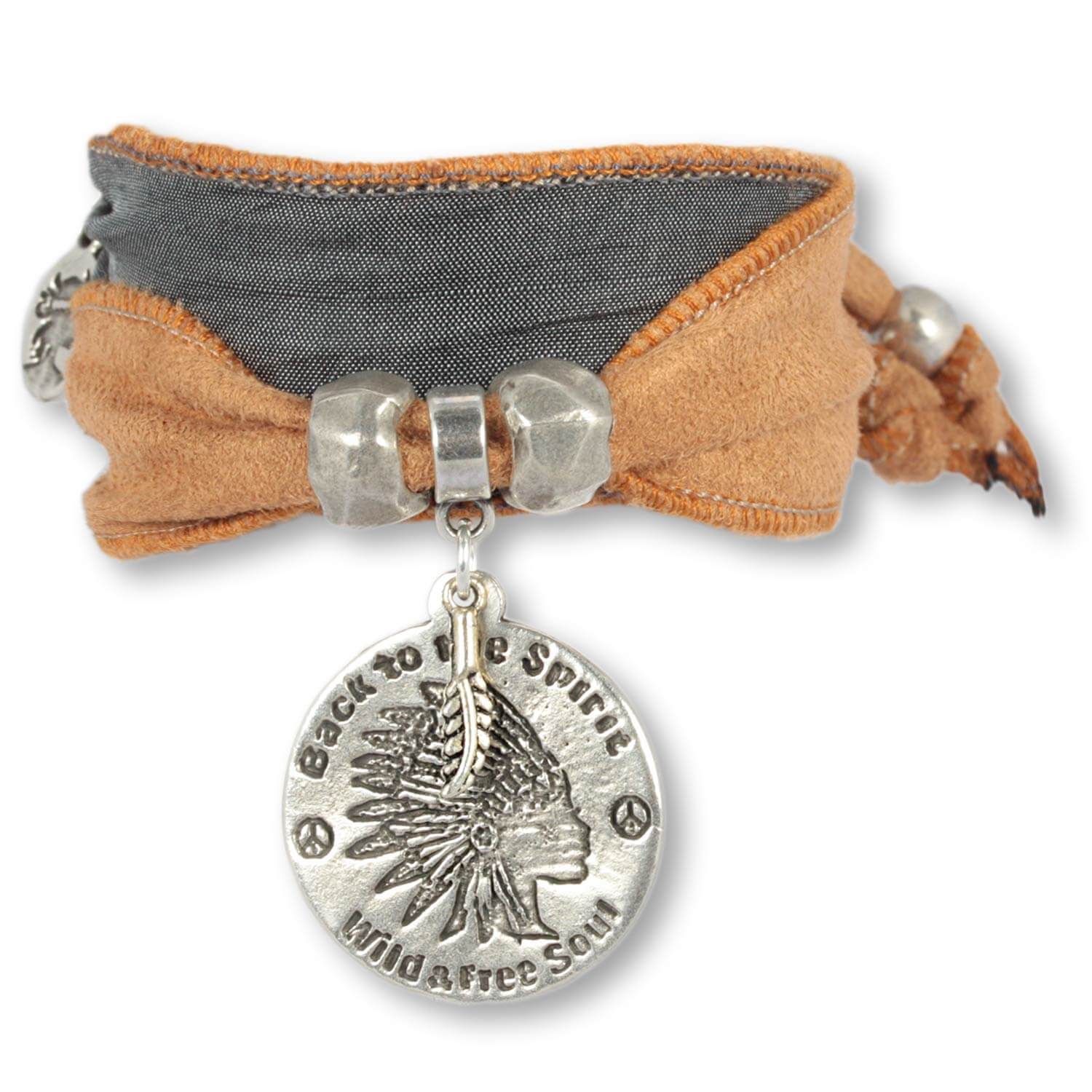 Sienna Brown Coin - coin bracelet in suede, vegan