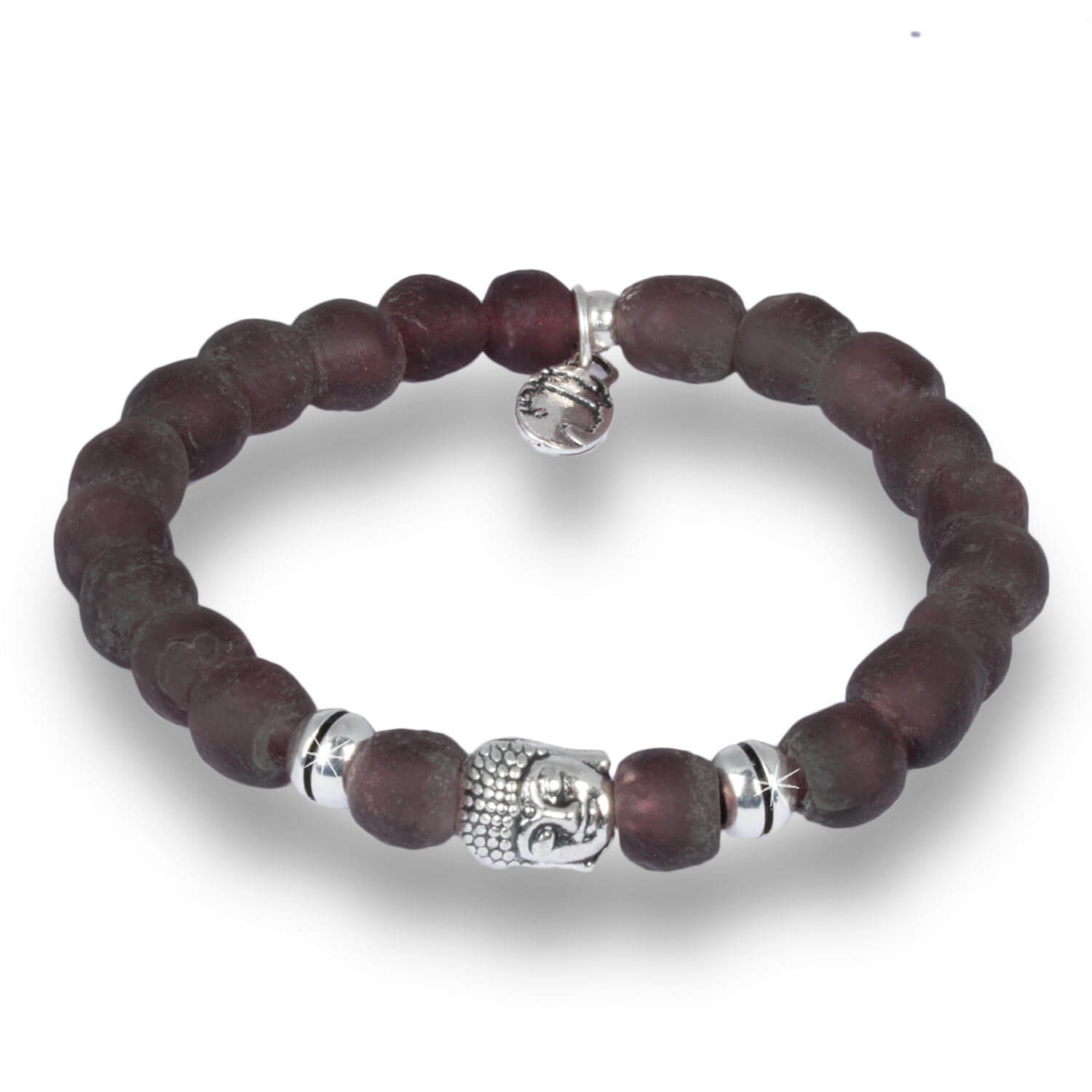 Dark Amethyst- Krobo Beads Armband Antik Silber