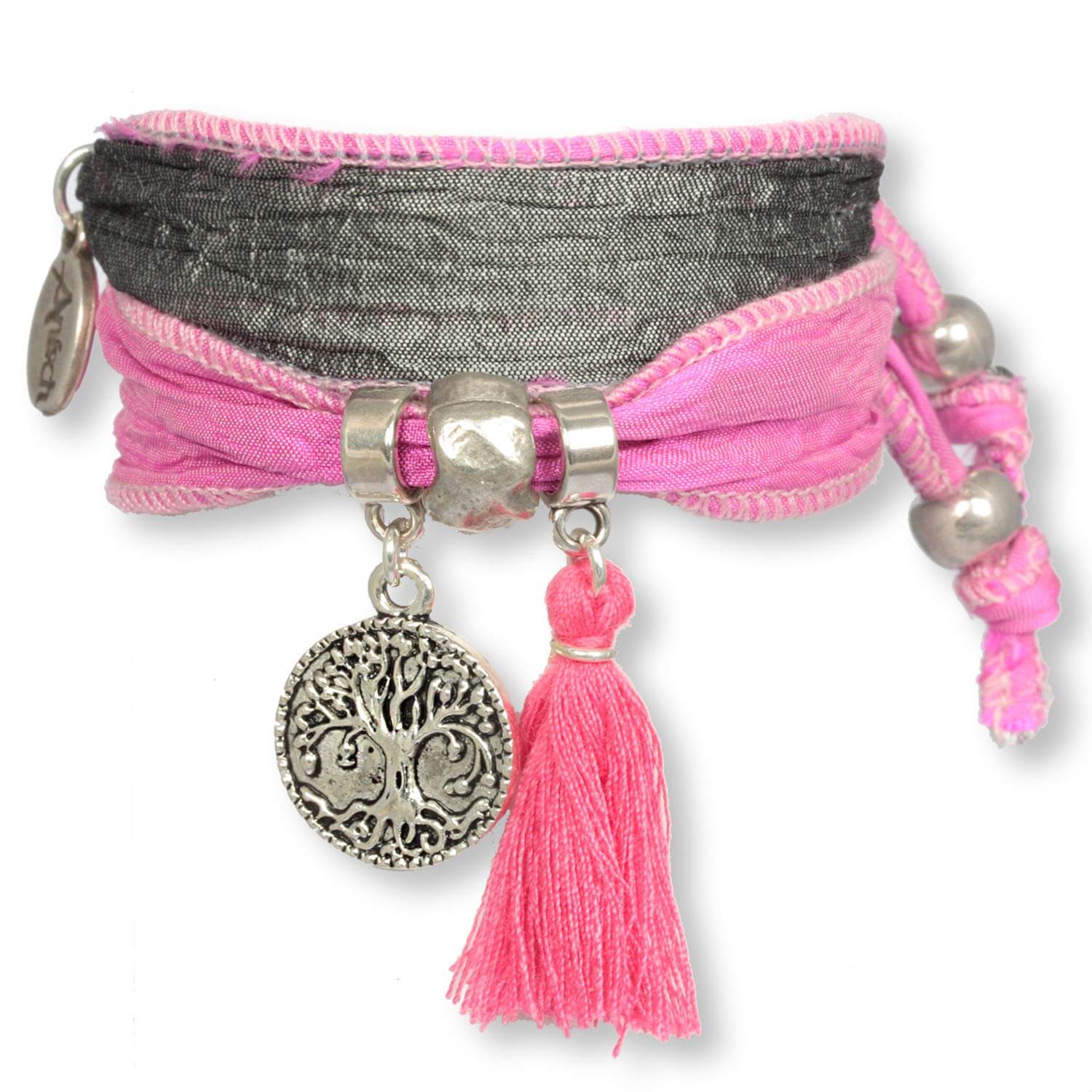 Silver Pink - Tree of Life Armband aus indischen Saris