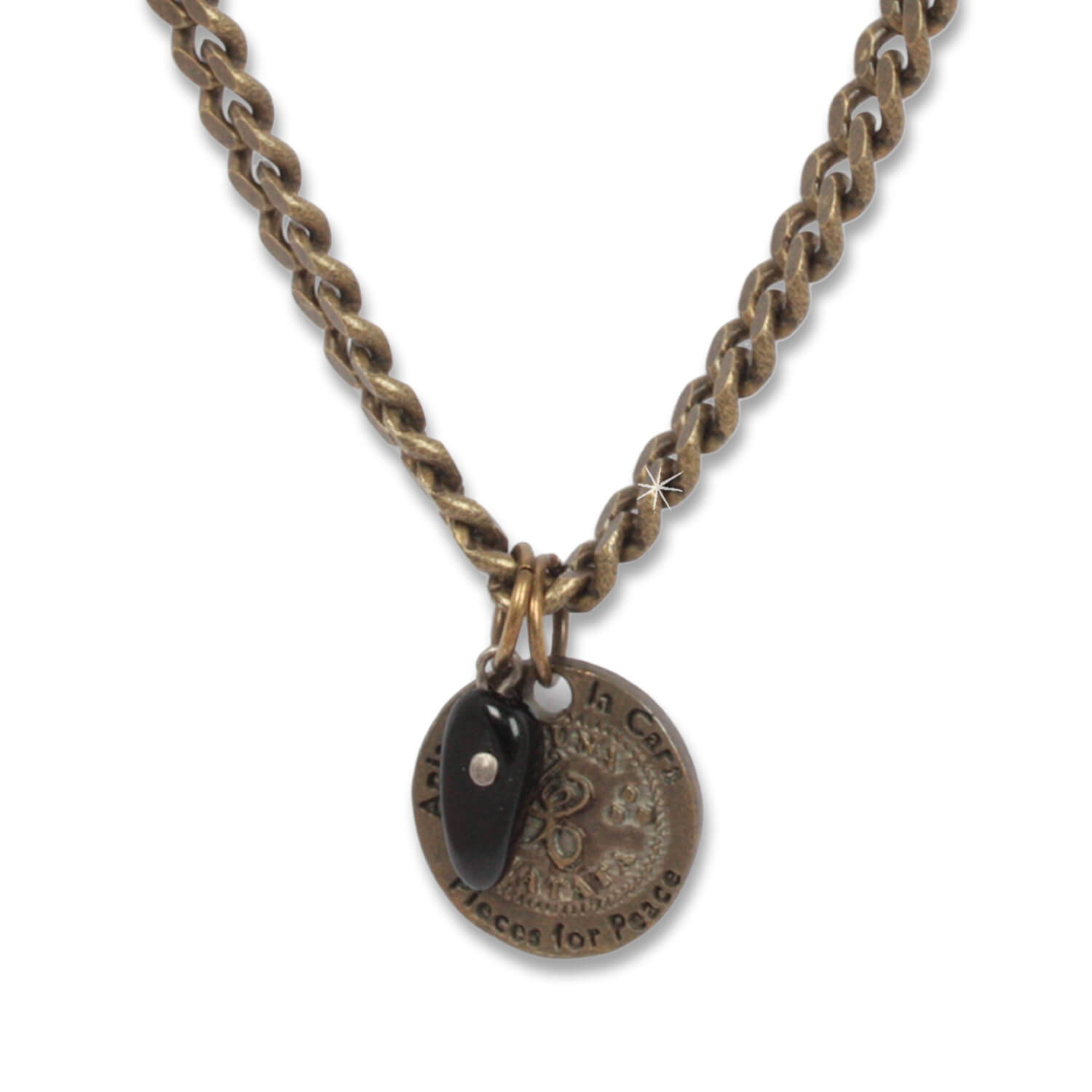 Little Coin - Hakuna Matata men's necklace Antique Bronze with onyx, 43 cm long