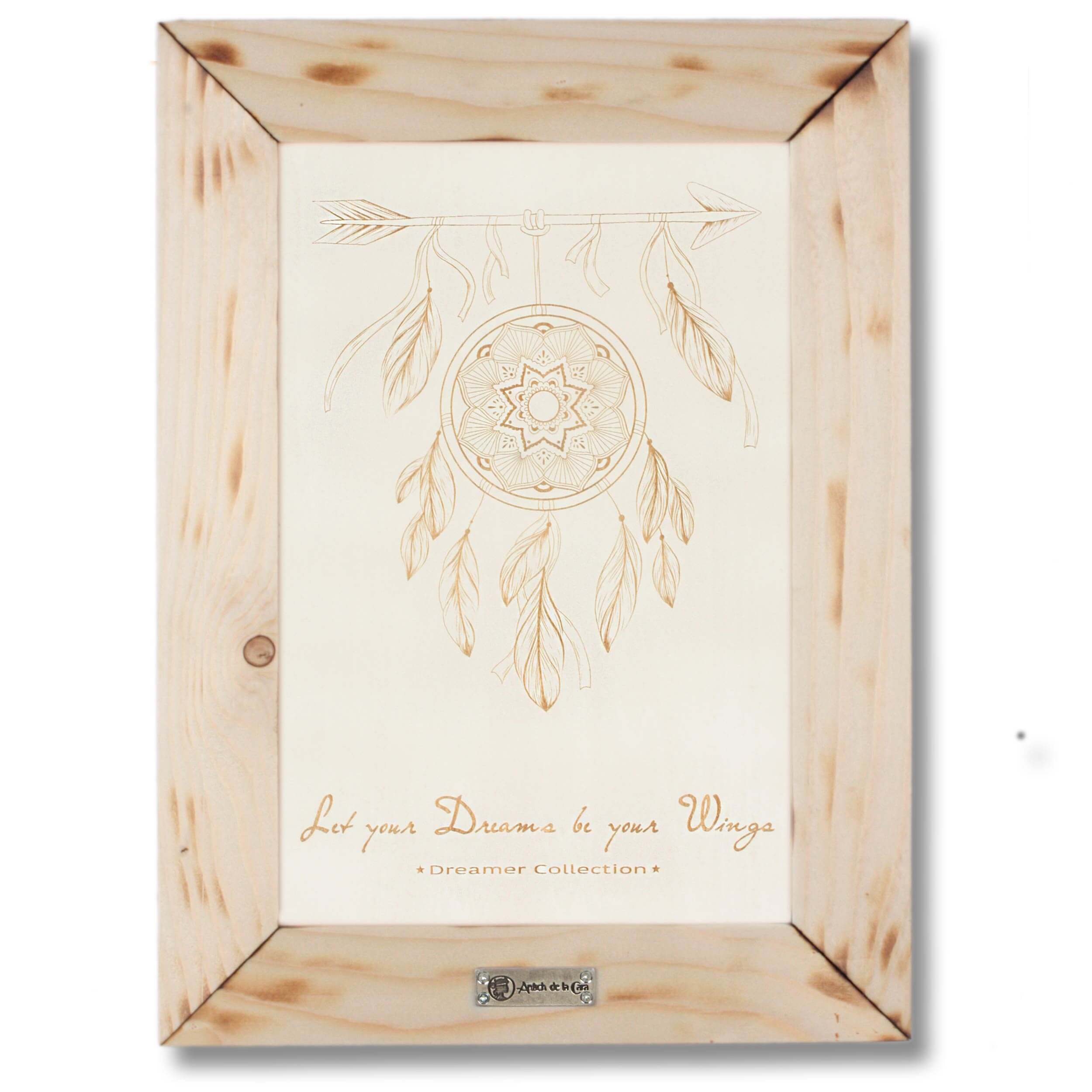 Wandbild 'Let your Dreams be your Wings' - Gravurtechnik auf Holz, handgemacht