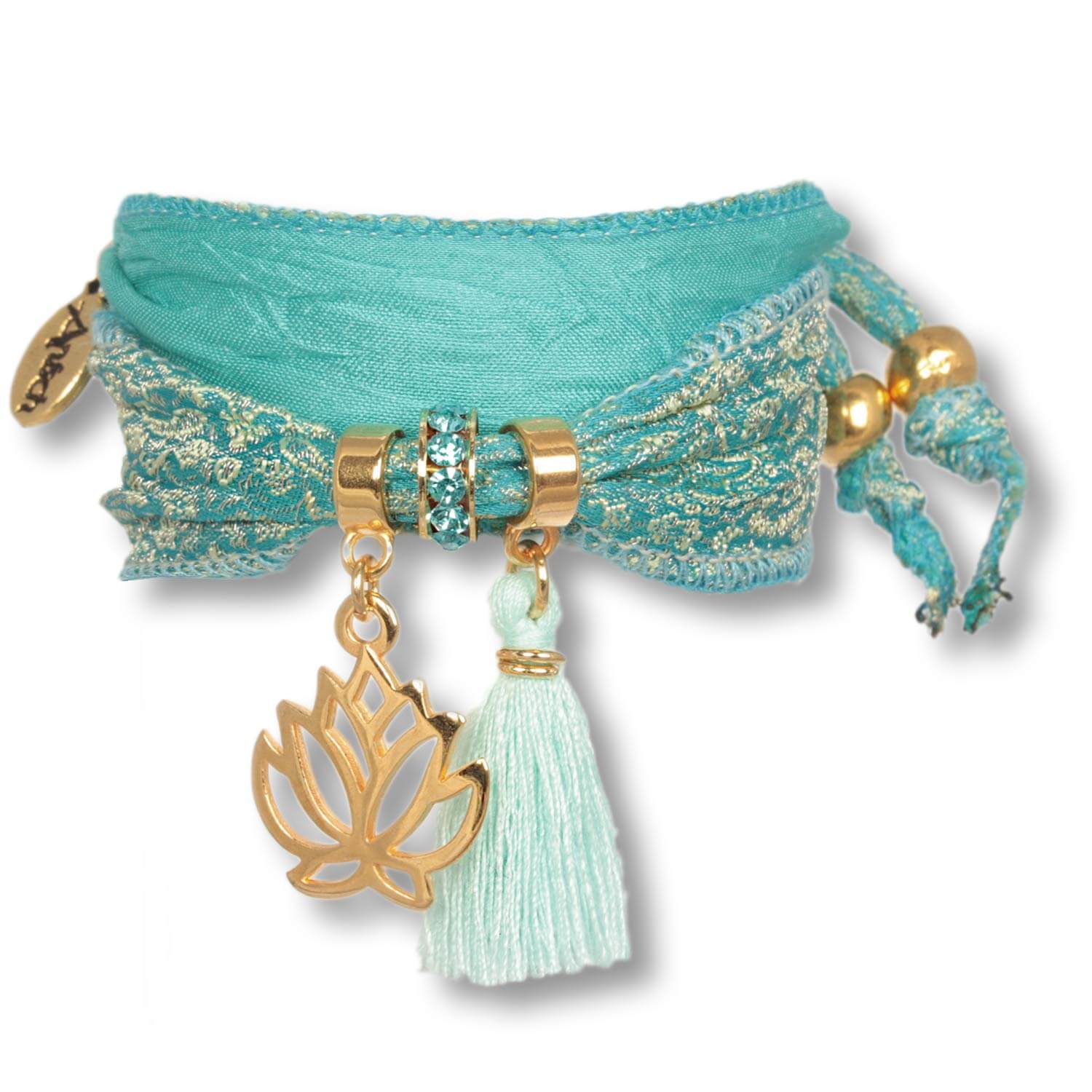 Golden Aqua - Lotus Purity Bracelet from Indian Saris