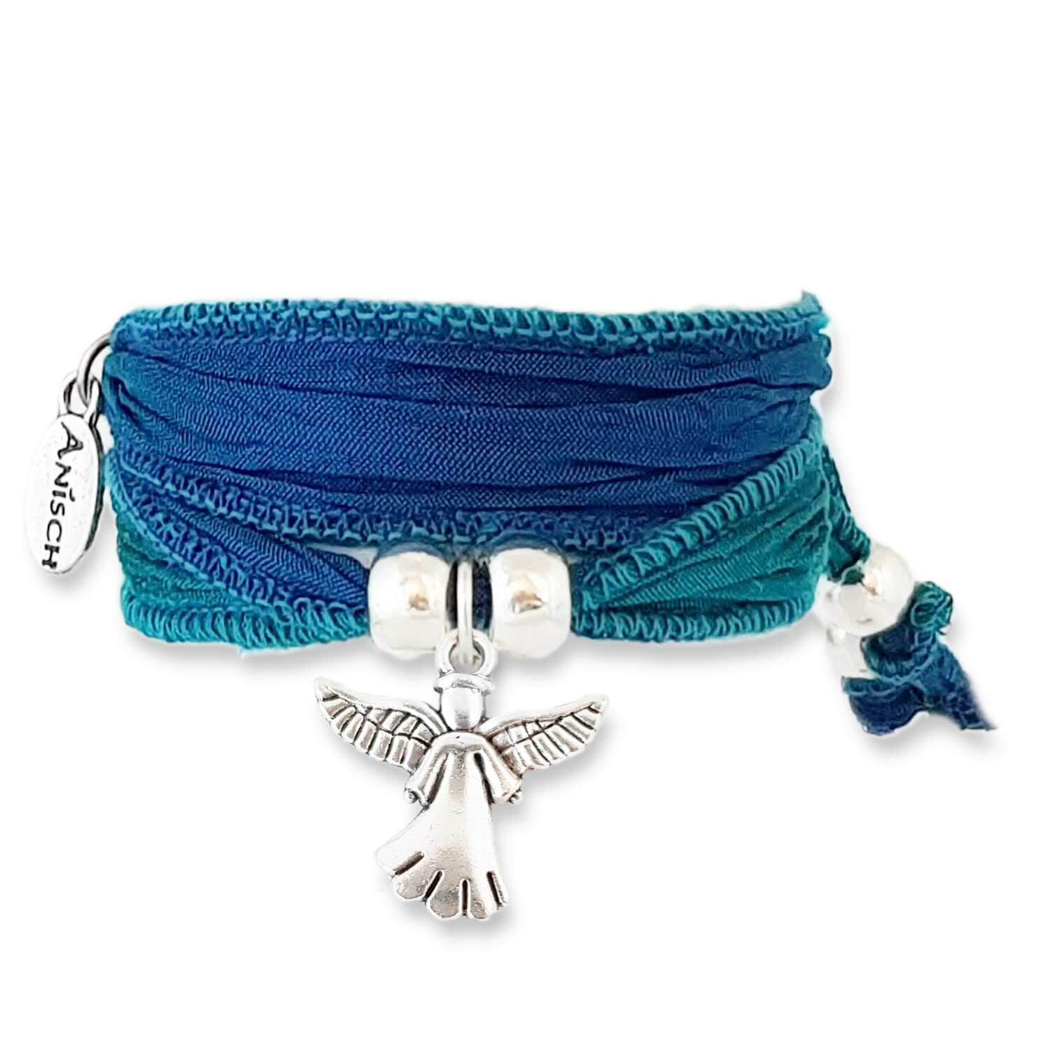 Mermaid Green - Happy Symbol wrap bracelet made of indian saristoffes