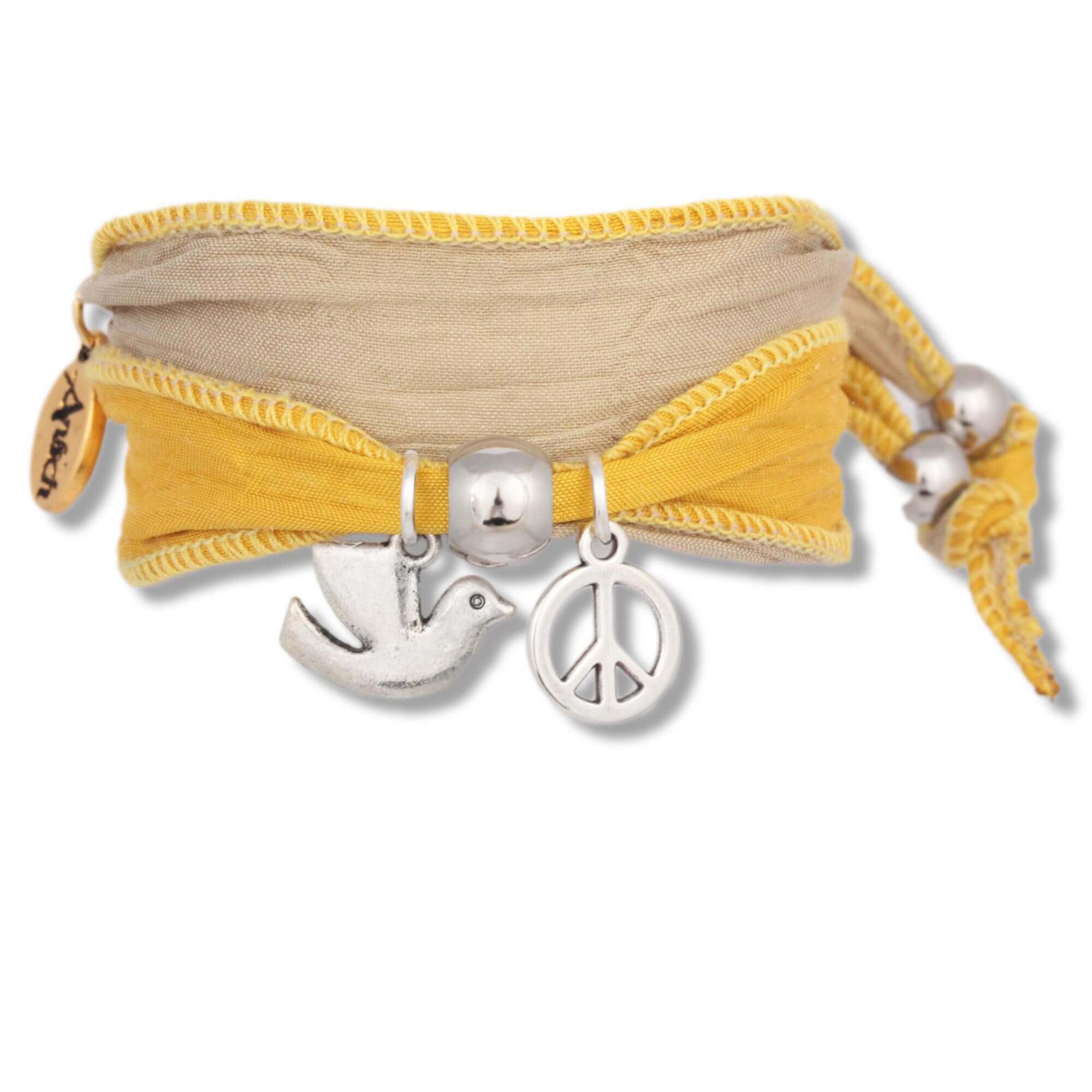 Yellow Caramel - Dove of Peace Bracelet made from Sari fabrics