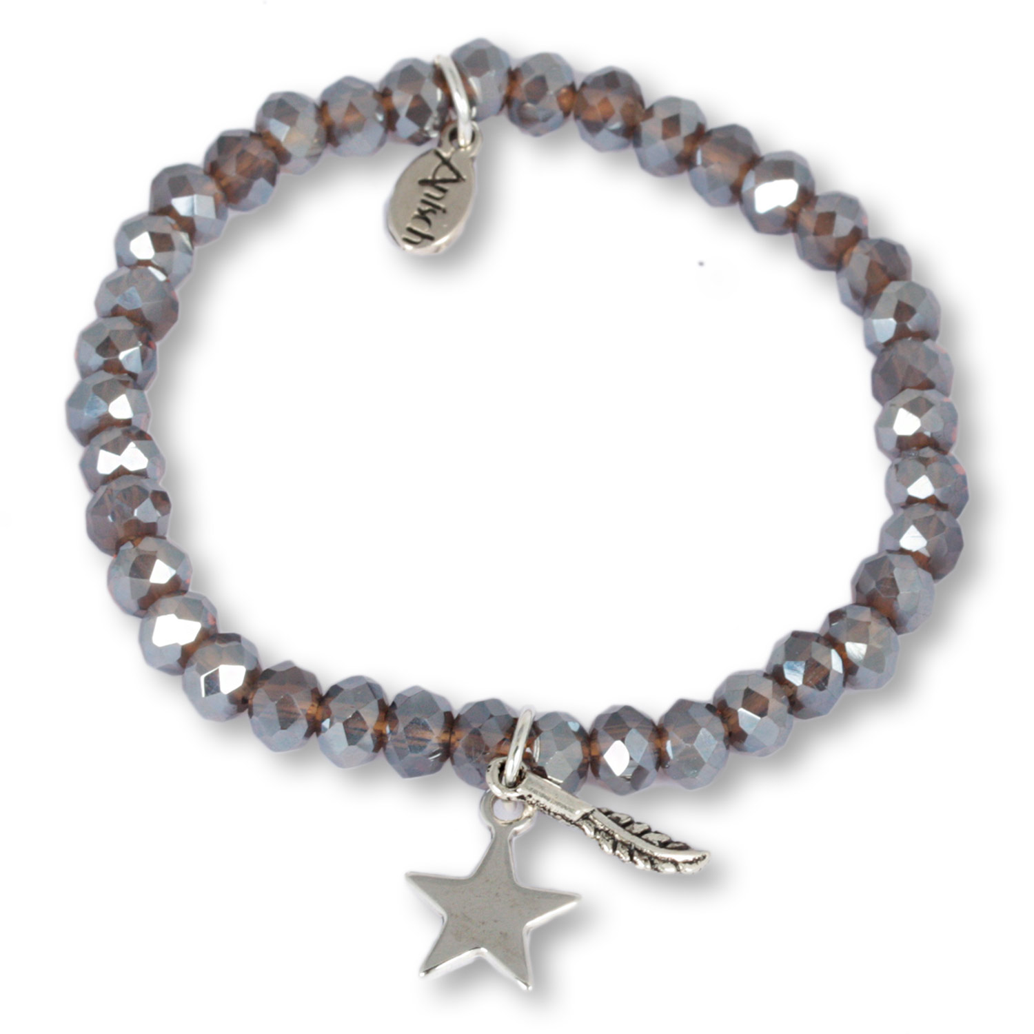 Caribic Blue Dusty Glow- Crystal bracelet with feather and star