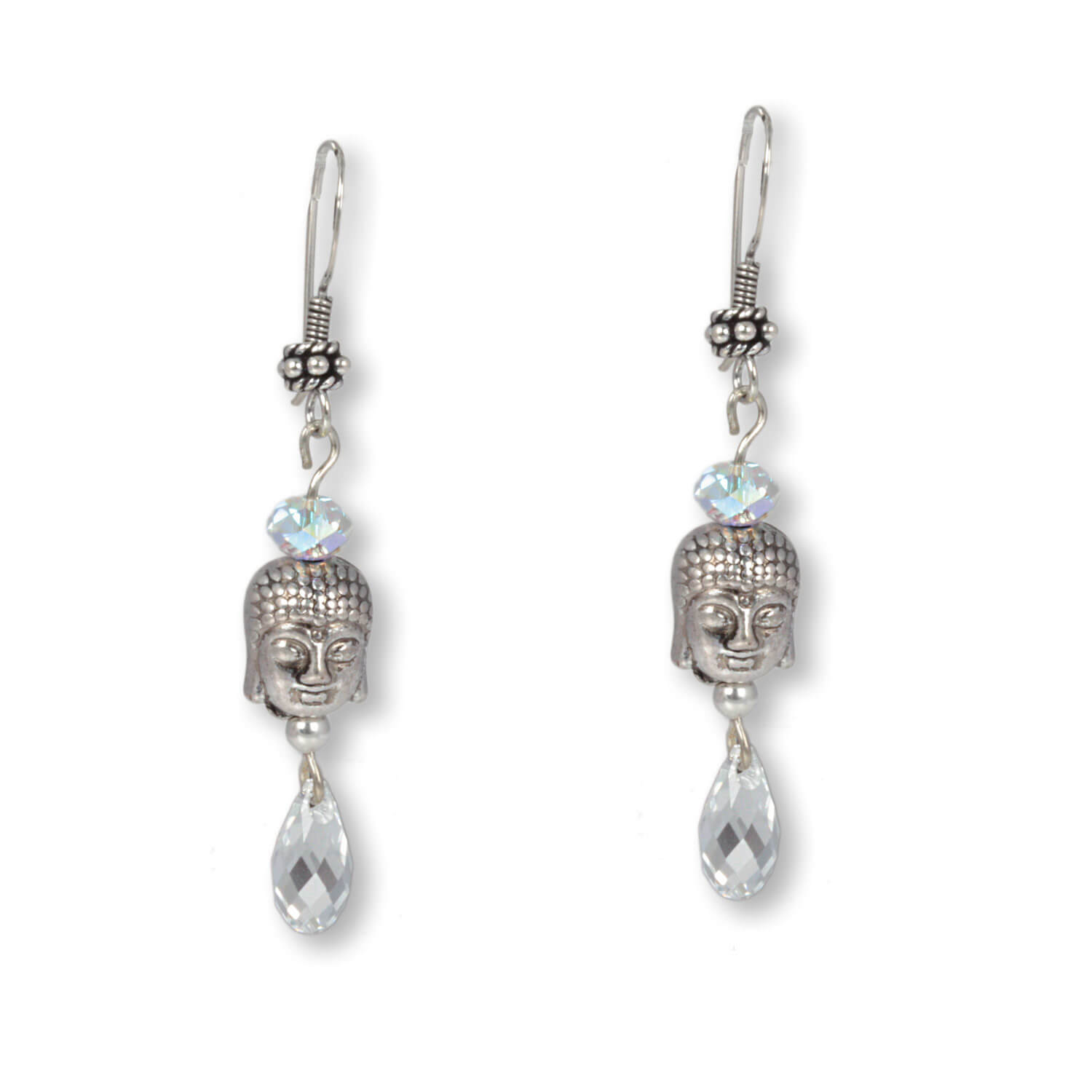 Crystal-Silver - Buddha earrings with sparkling crystals