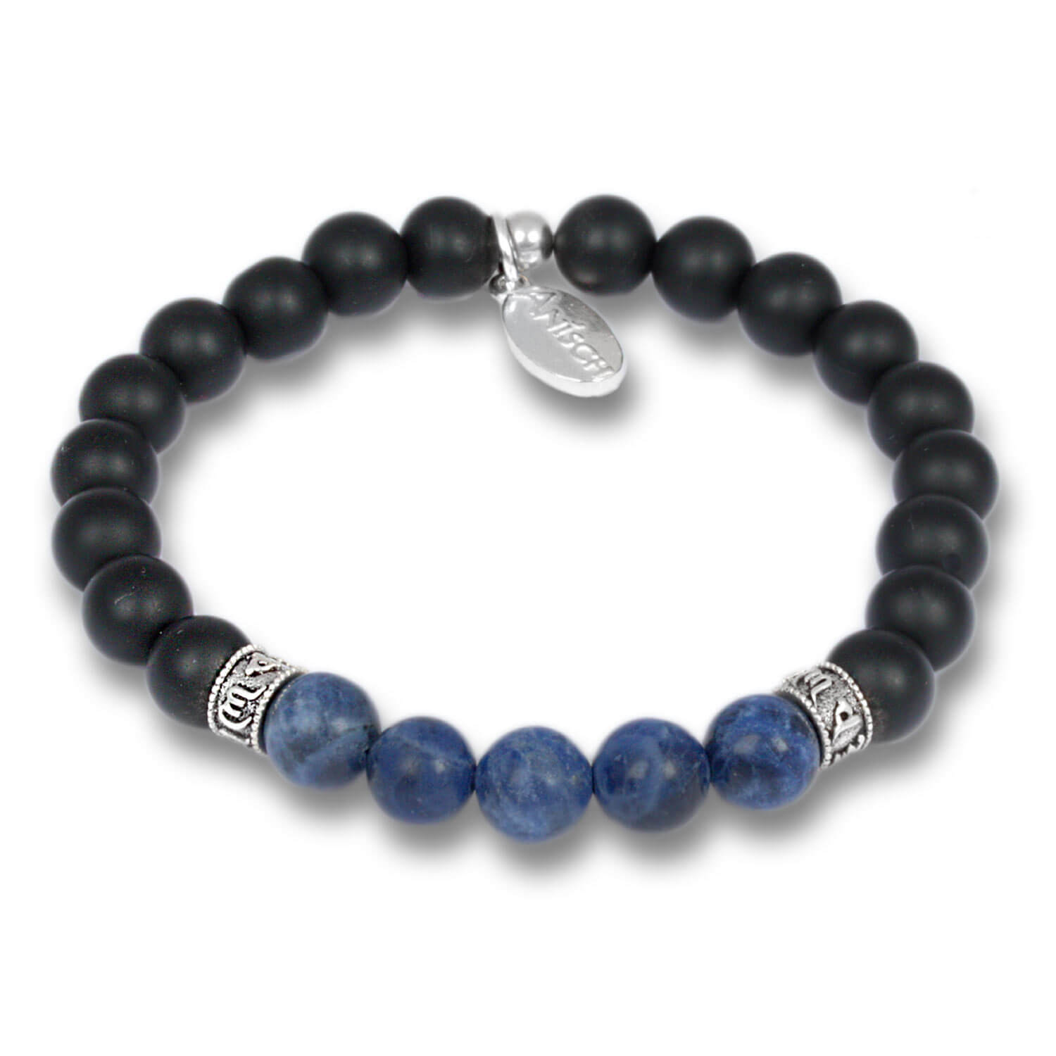 Lapislazuli - Mantra Beads gemstone bracelet for men with sterling silver, 8 mm