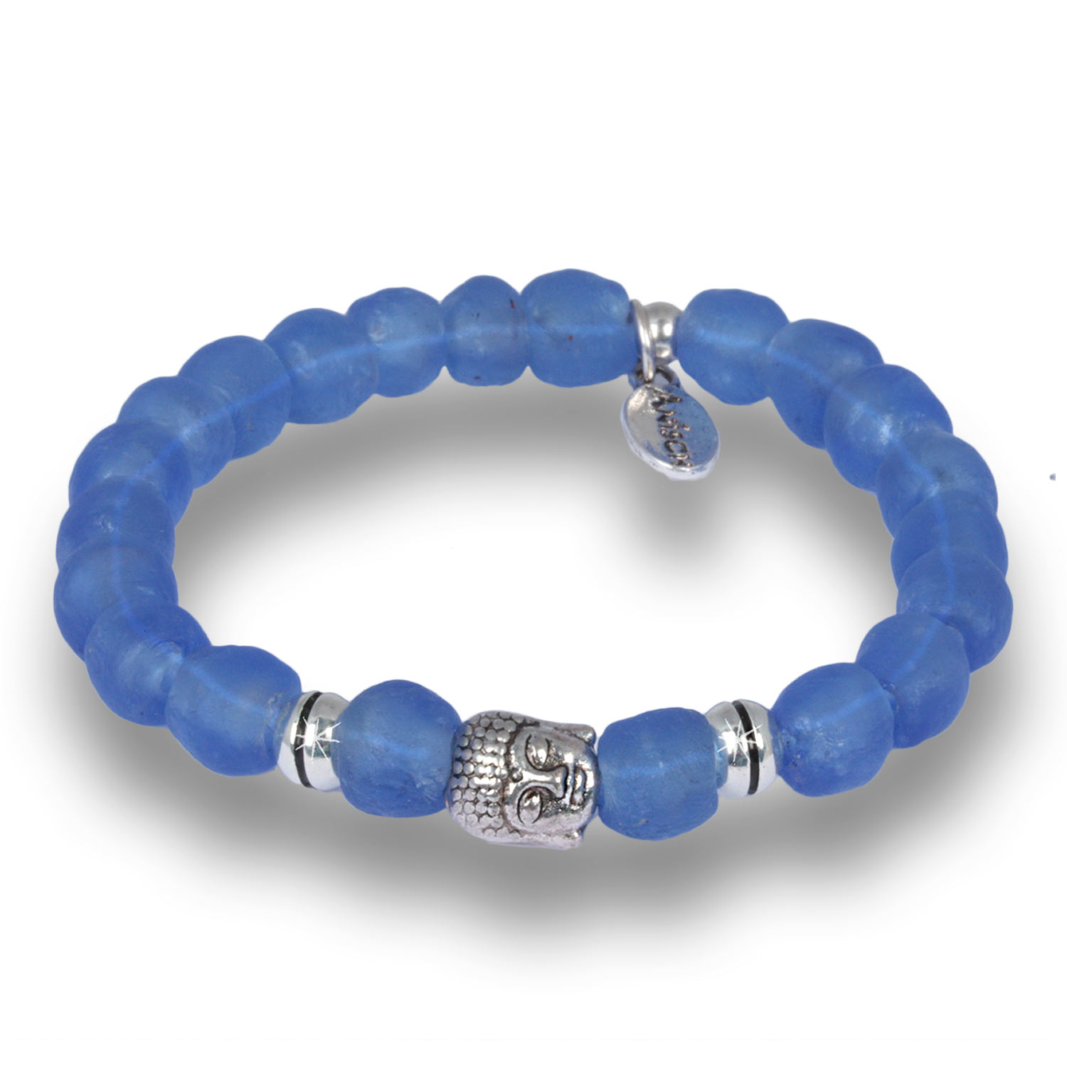 Lapis Blue - Krobo Beads Armband Antik Silber
