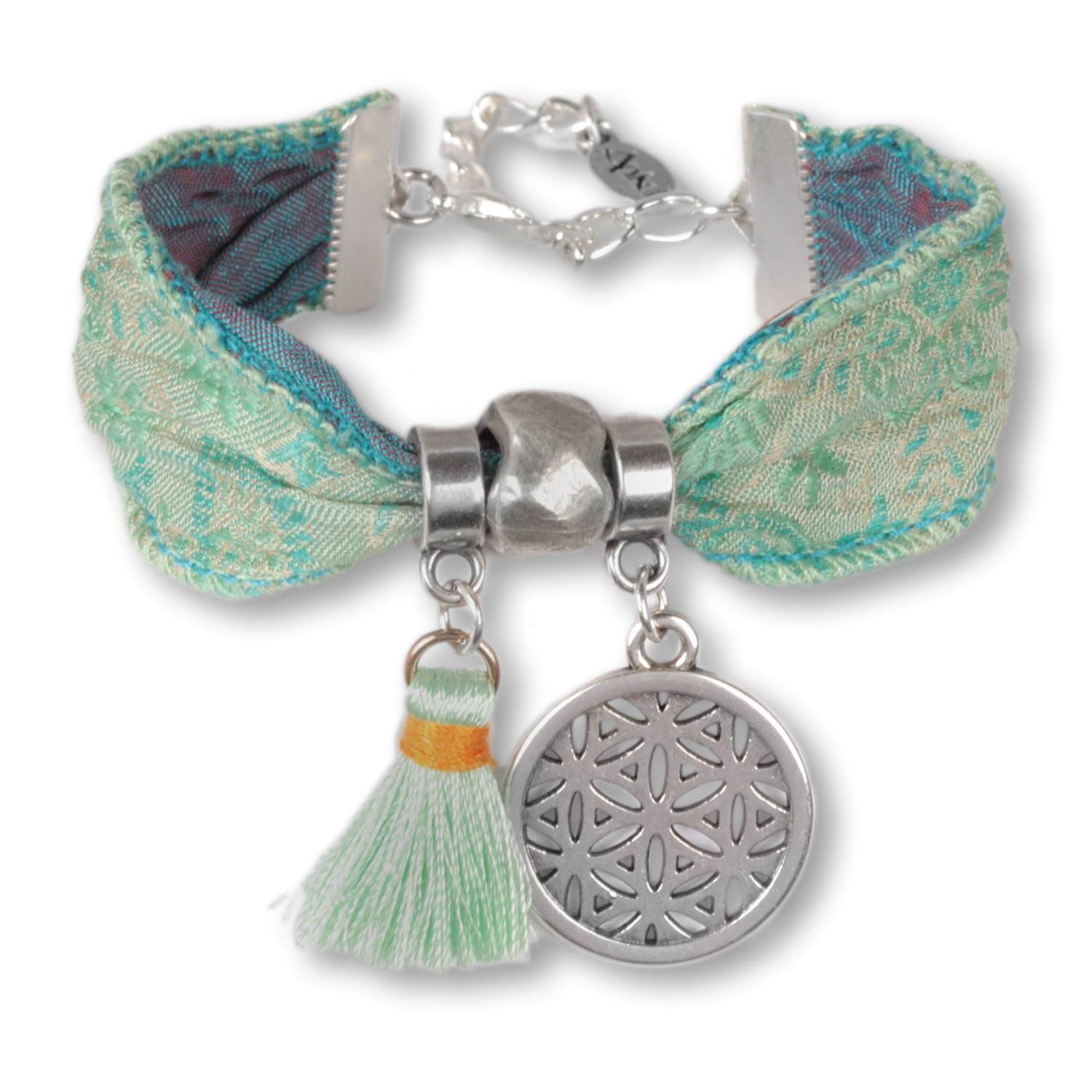 Mint Flower of Life - Yogini Bracelet with Carabiner | Inspiring Jewellery for Yoga Fans