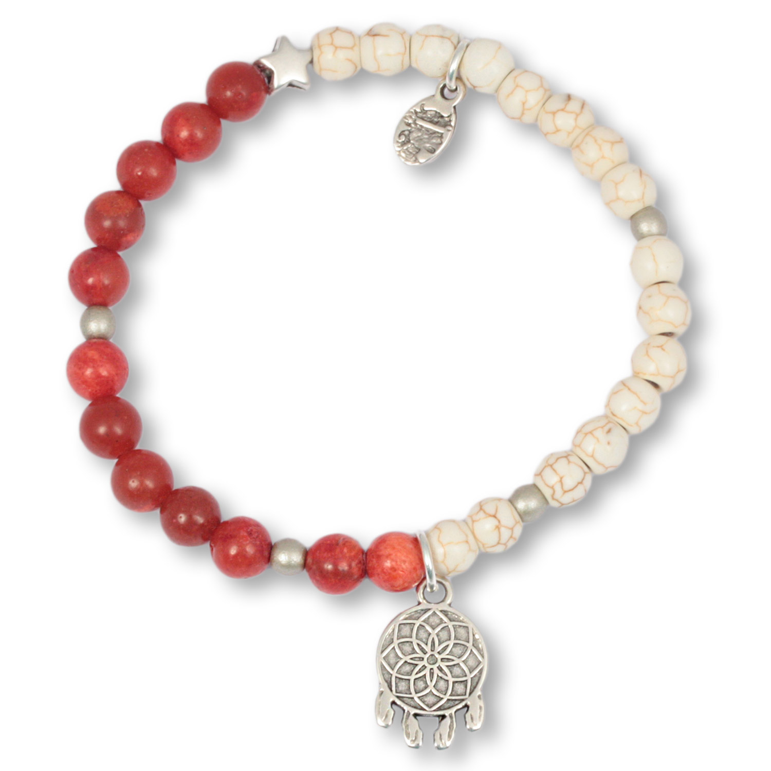 Golden Coral Dreamcatcher - gemstone bracelet with dreamcatcher