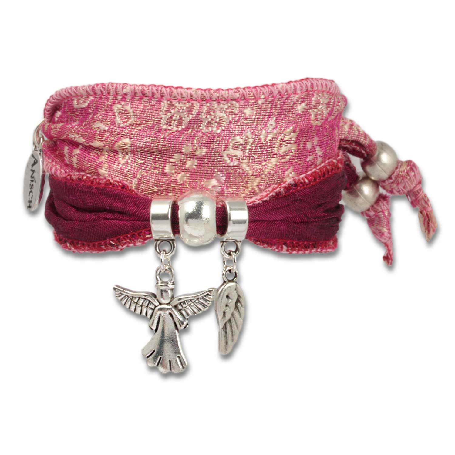 Pink Sangria - Wings of Hope Armband aus indischen Saris