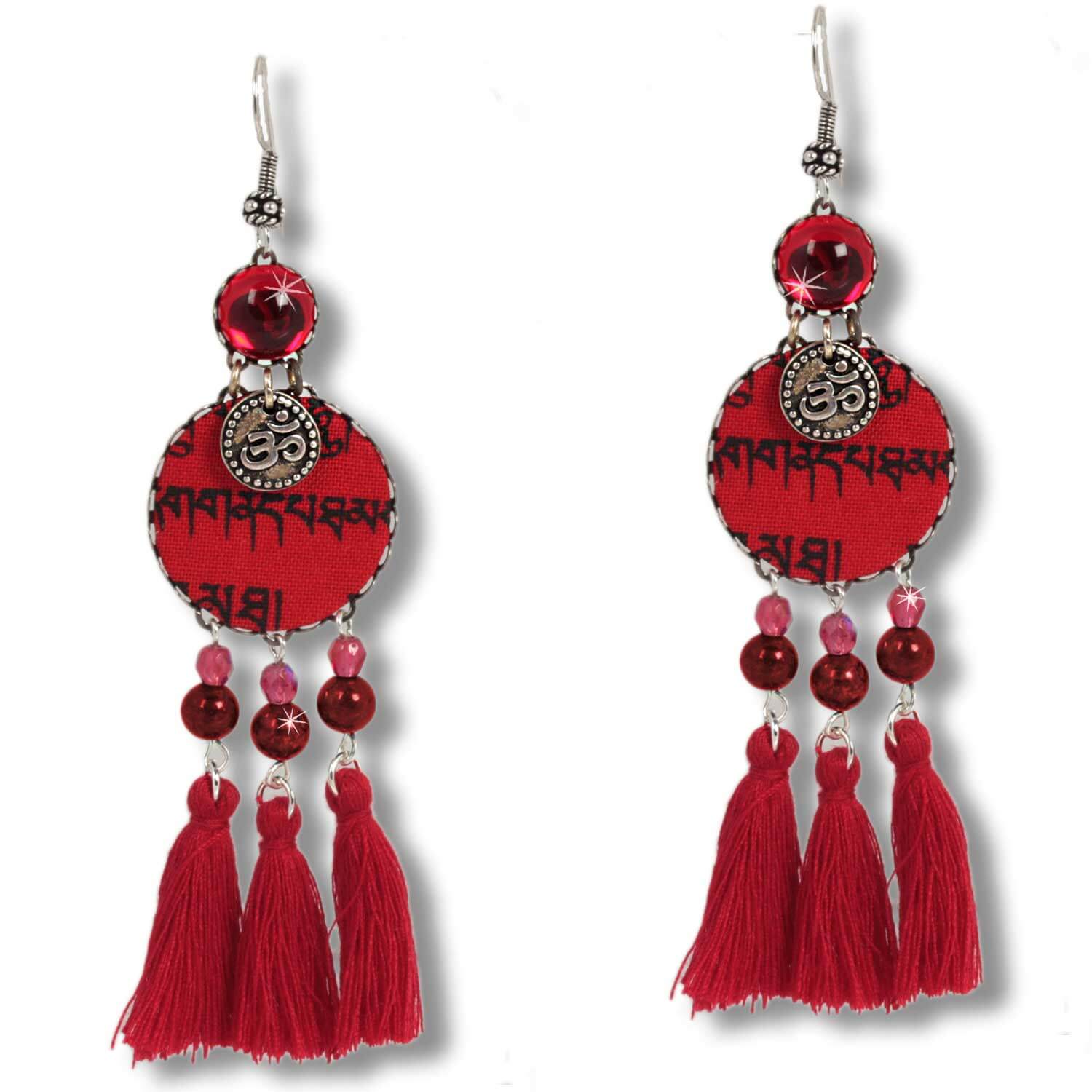 Fire Tashi - Tibetan Wish earrings with coral
