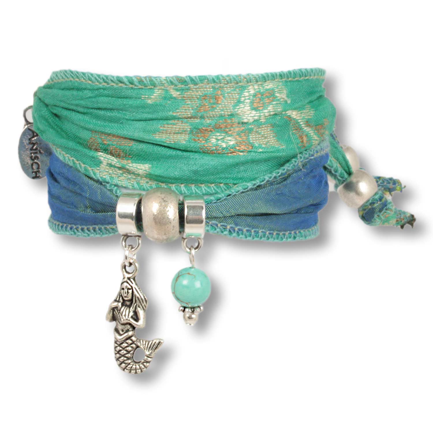 Seagrass - Ocean Daughters luck bracelet from indian saris with turquoise