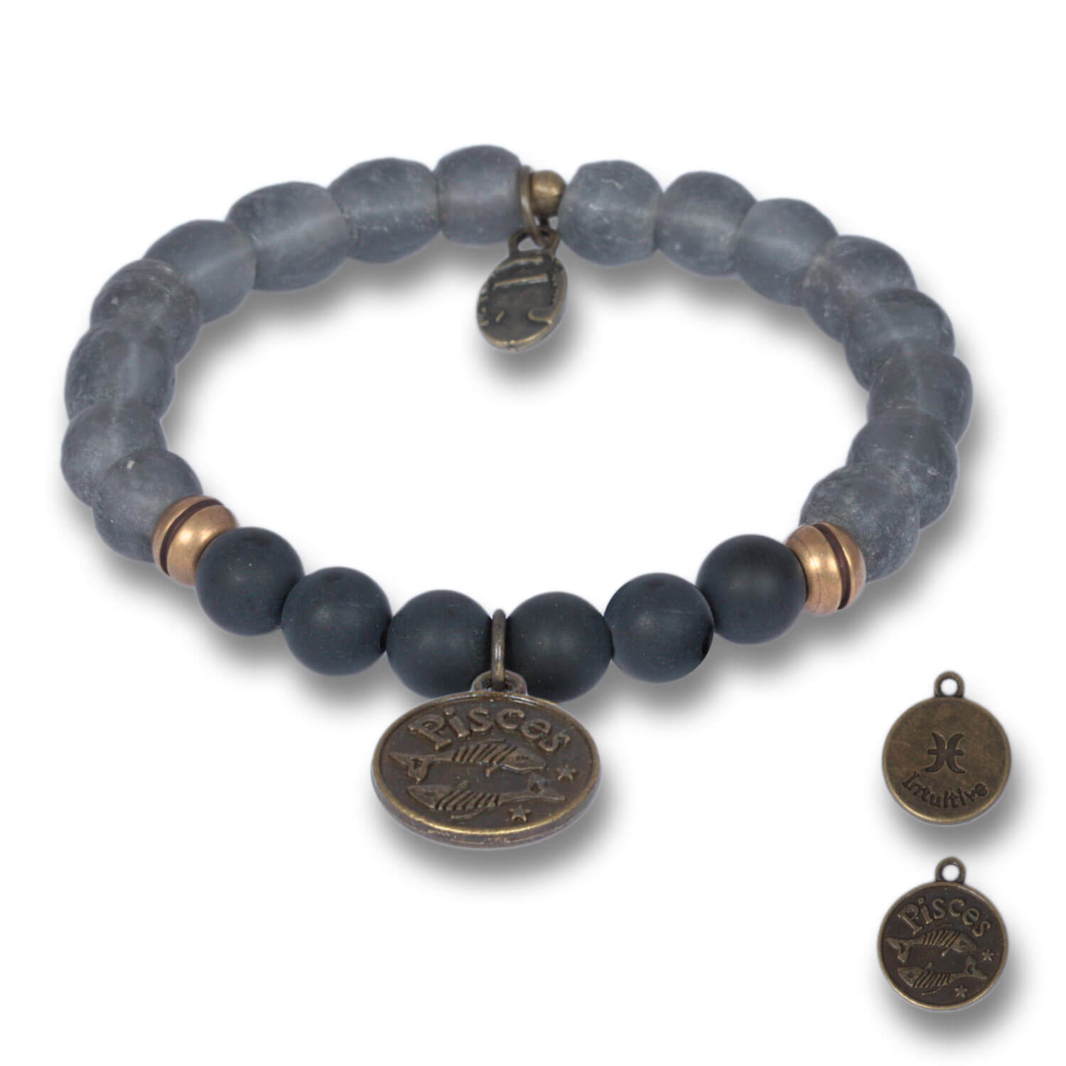Fische - Signs of Zodiac Sternzeichen Armband aus Onyx & Krobo Beads