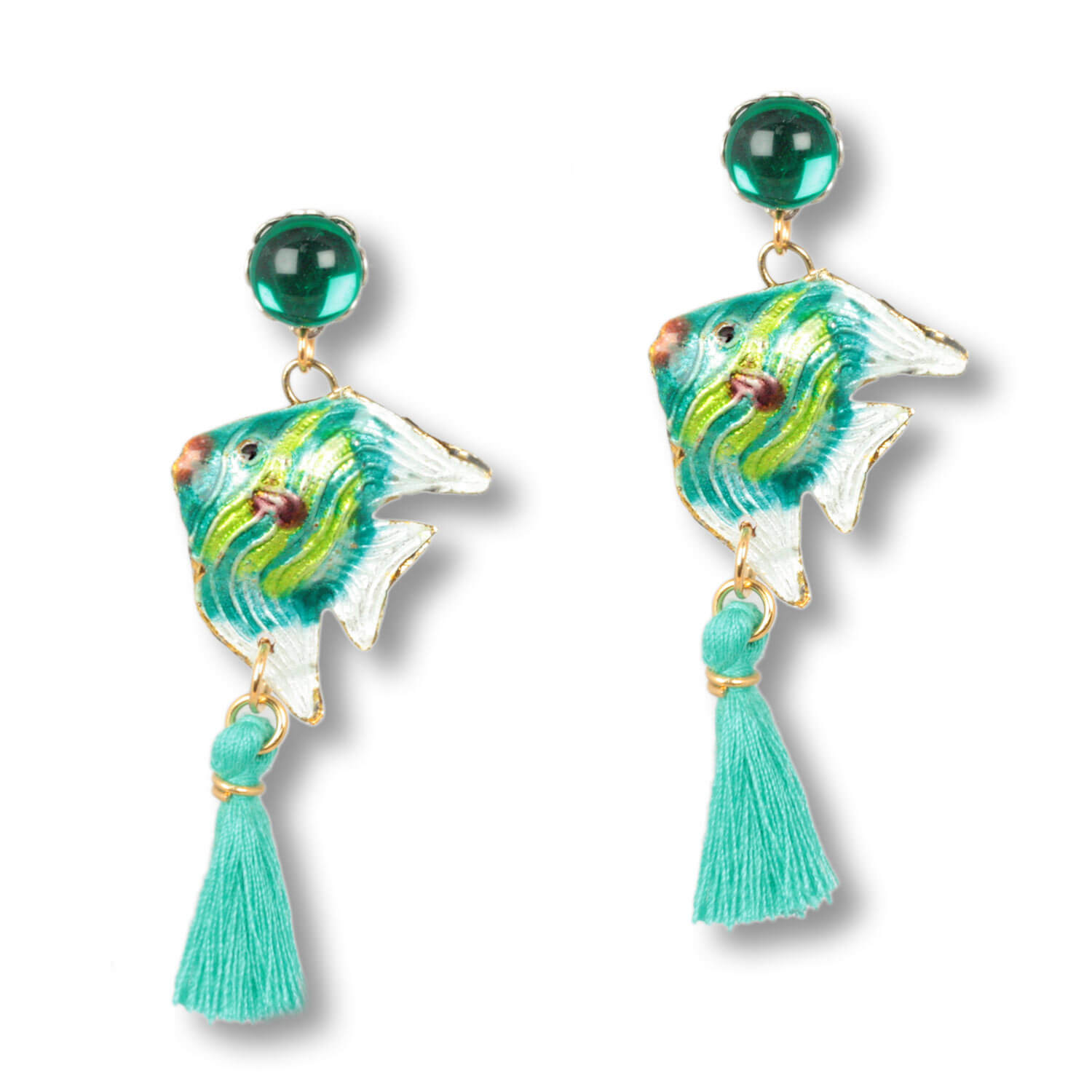 Seagrass Green Cloisonn- Fish - Ocean Daughters Earrings