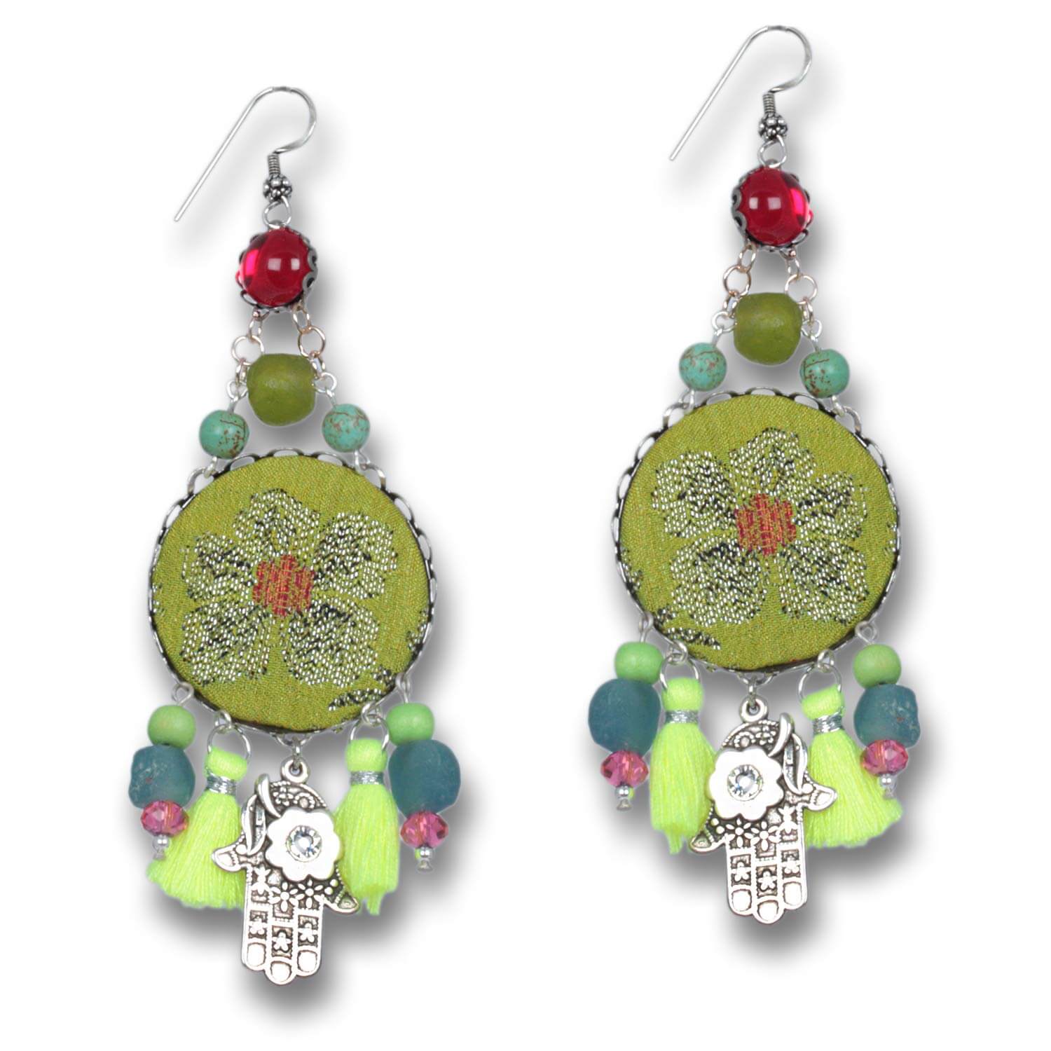 Ohrschmuck »Garden of Joy« – Grün & Fuchsia mit Schutzhand