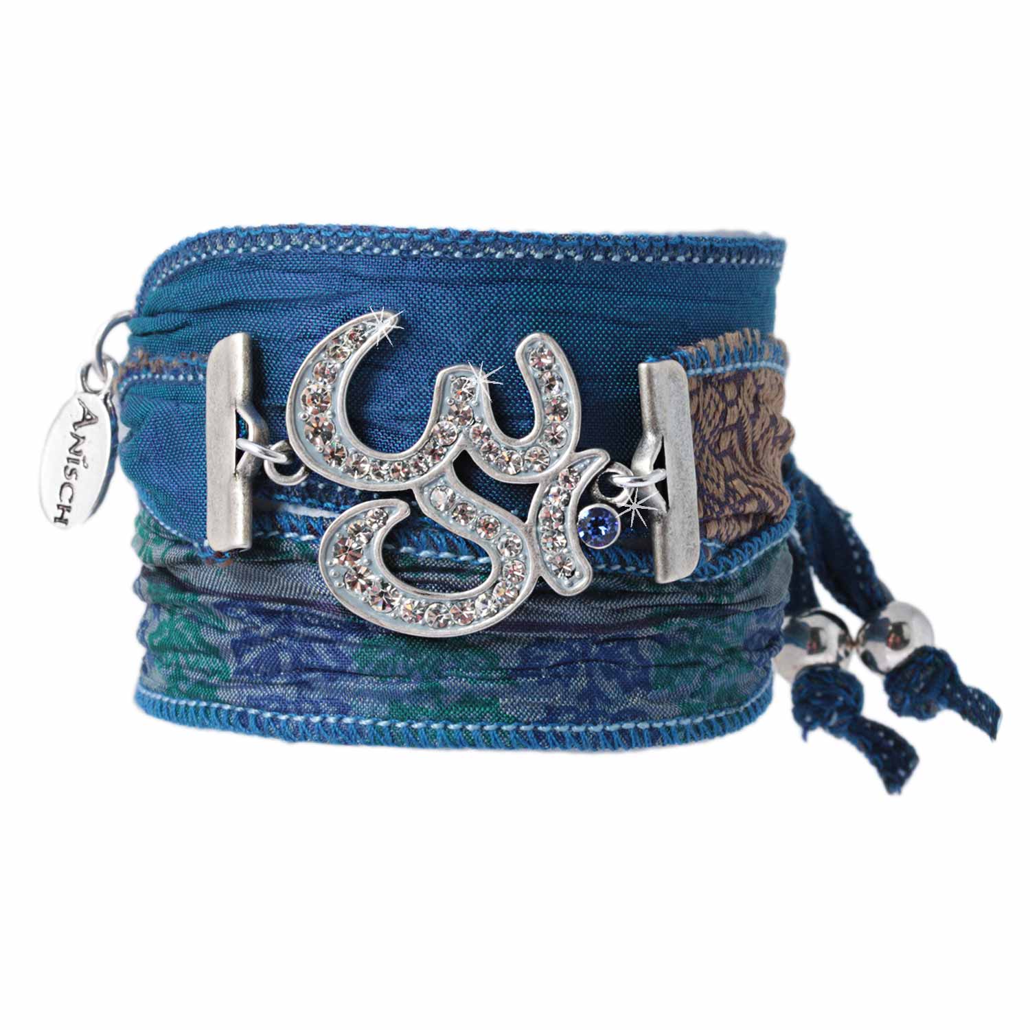 Ocean Blue - Silent Om Bracelet made from Indian Saris