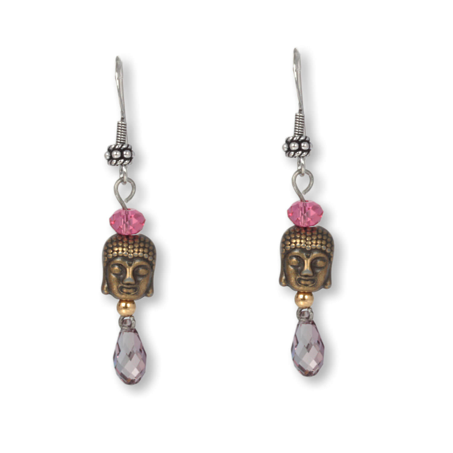 Raspberry Bronze - Buddha earrings with sparkling crystals