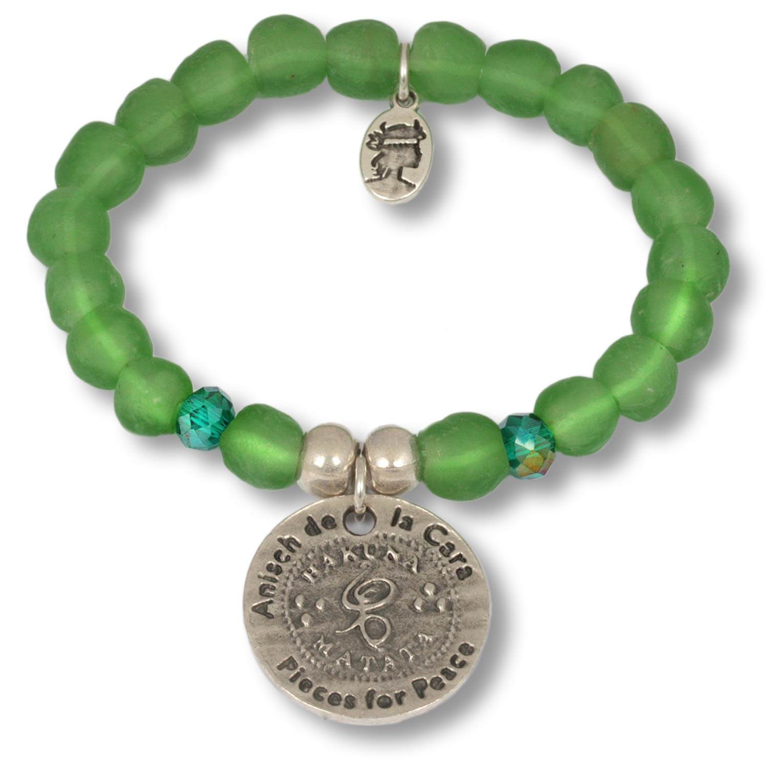 Smaragd Green Hakuna Matata Beads - Münzarmband aus recycelten Glasperlen