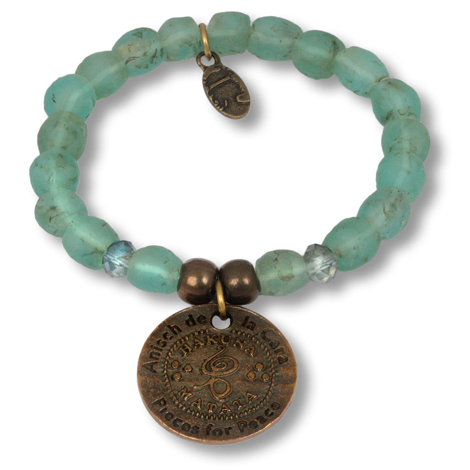 Mint Green Hakuna Matata Beads - coin bracelet made of recycled glass beads