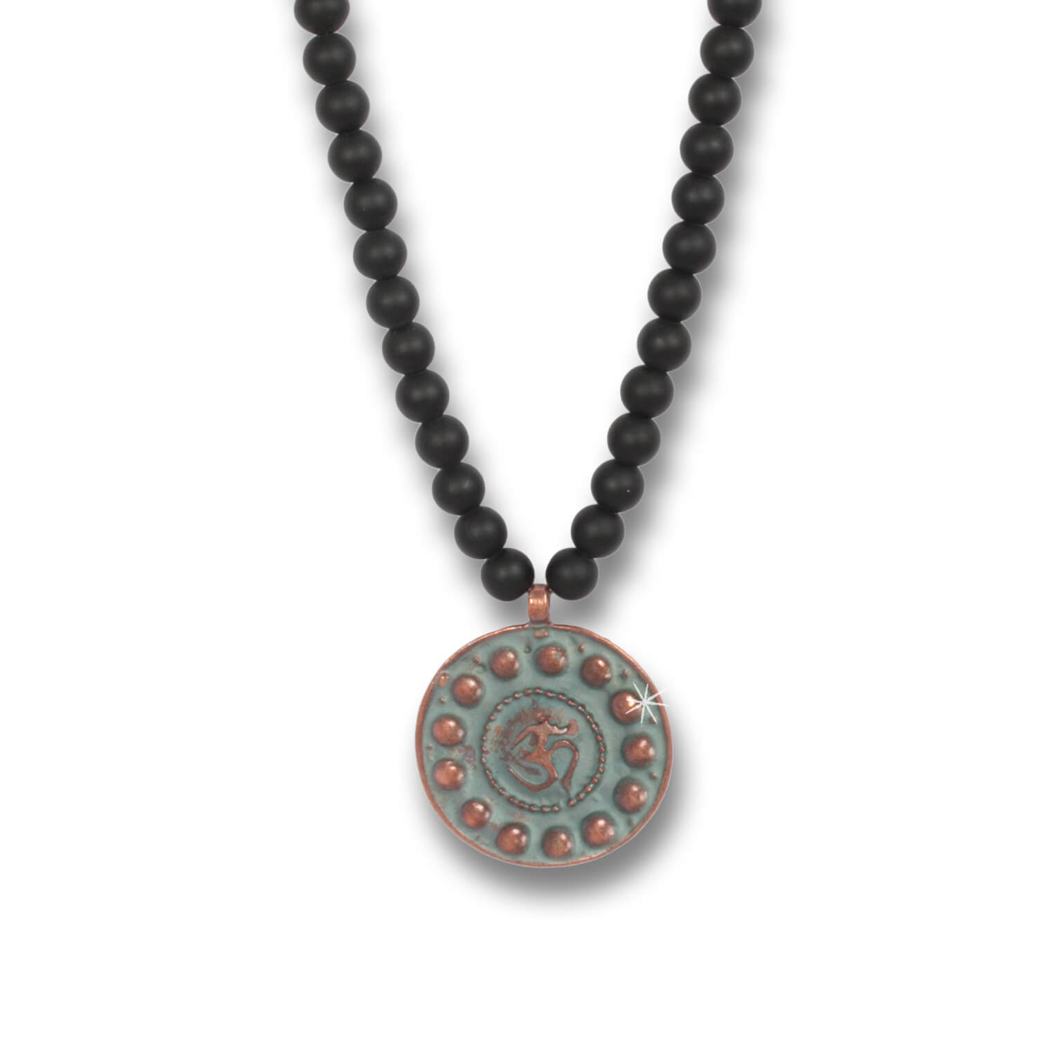 Copper Om Coin - Indian Symbols Onyx-Kette für Herren, 80 cm