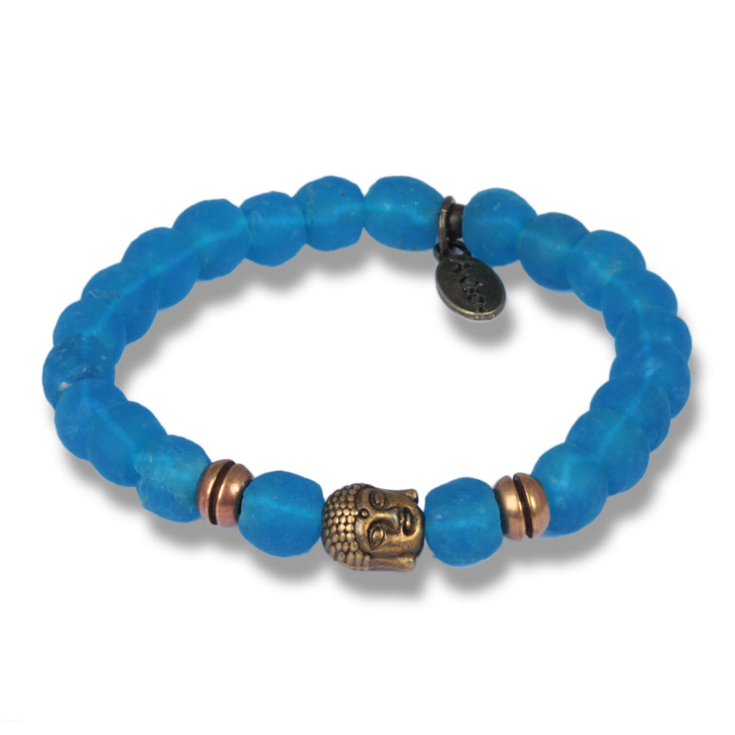 Ocean Blue - Krobo Beads Bracelet Antique Bronze