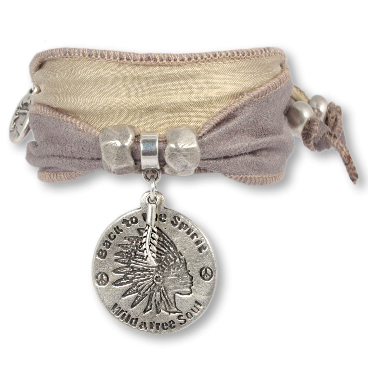 Smokey Grey Coin - Suede coin bracelet, vegan