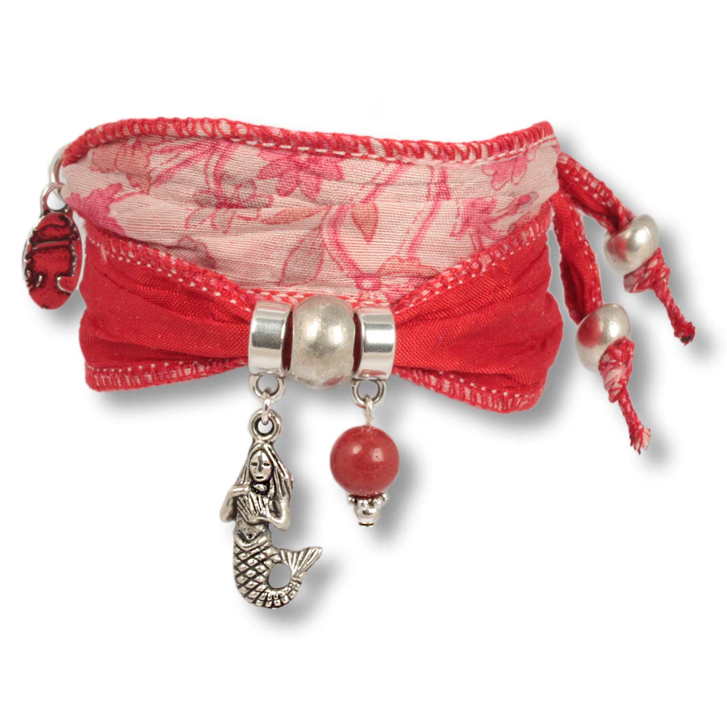 Red Coral - Ocean Daughters luck bracelet from indian saris with coral