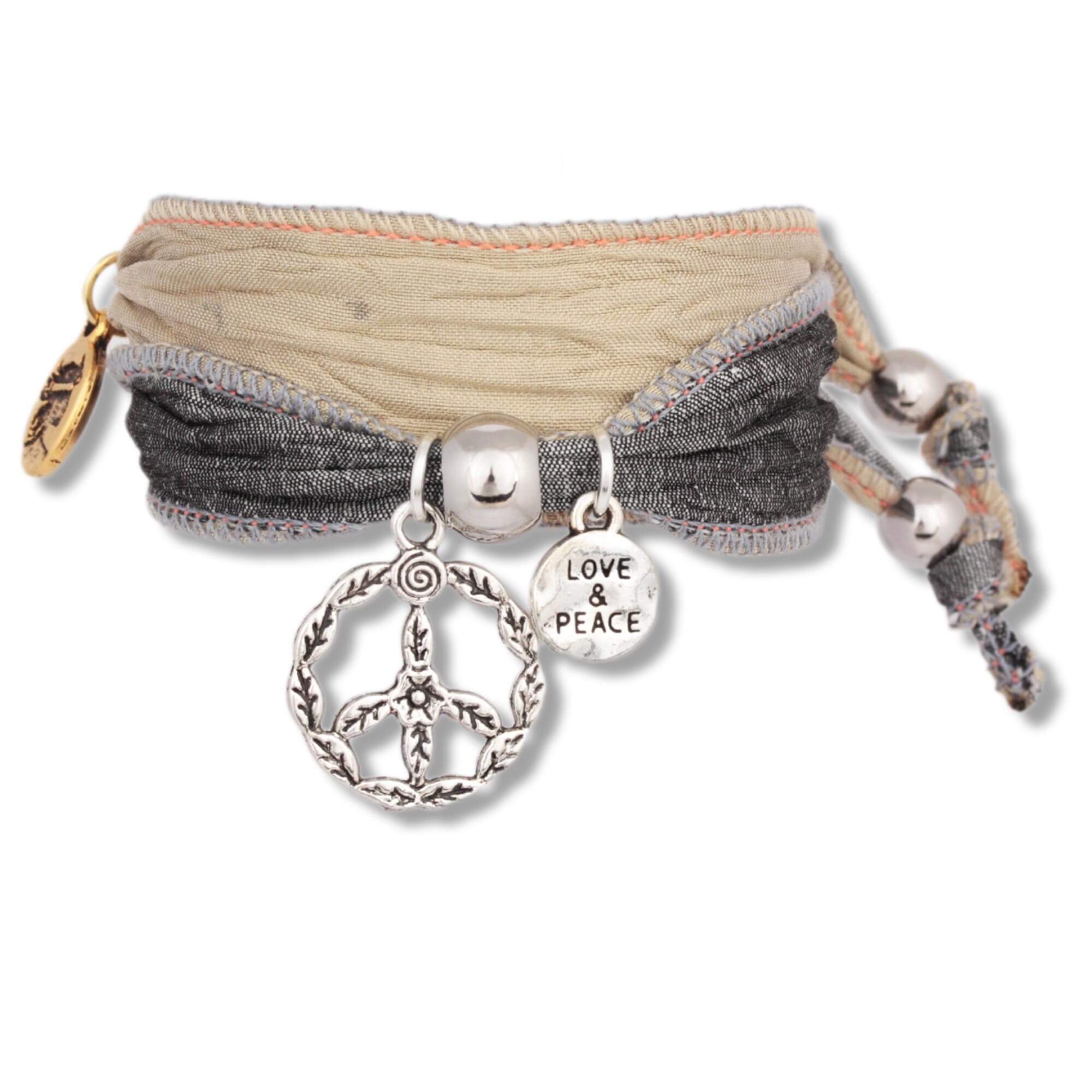 Silver-Nature - Love & Peace Bracelet made from Sari fabrics