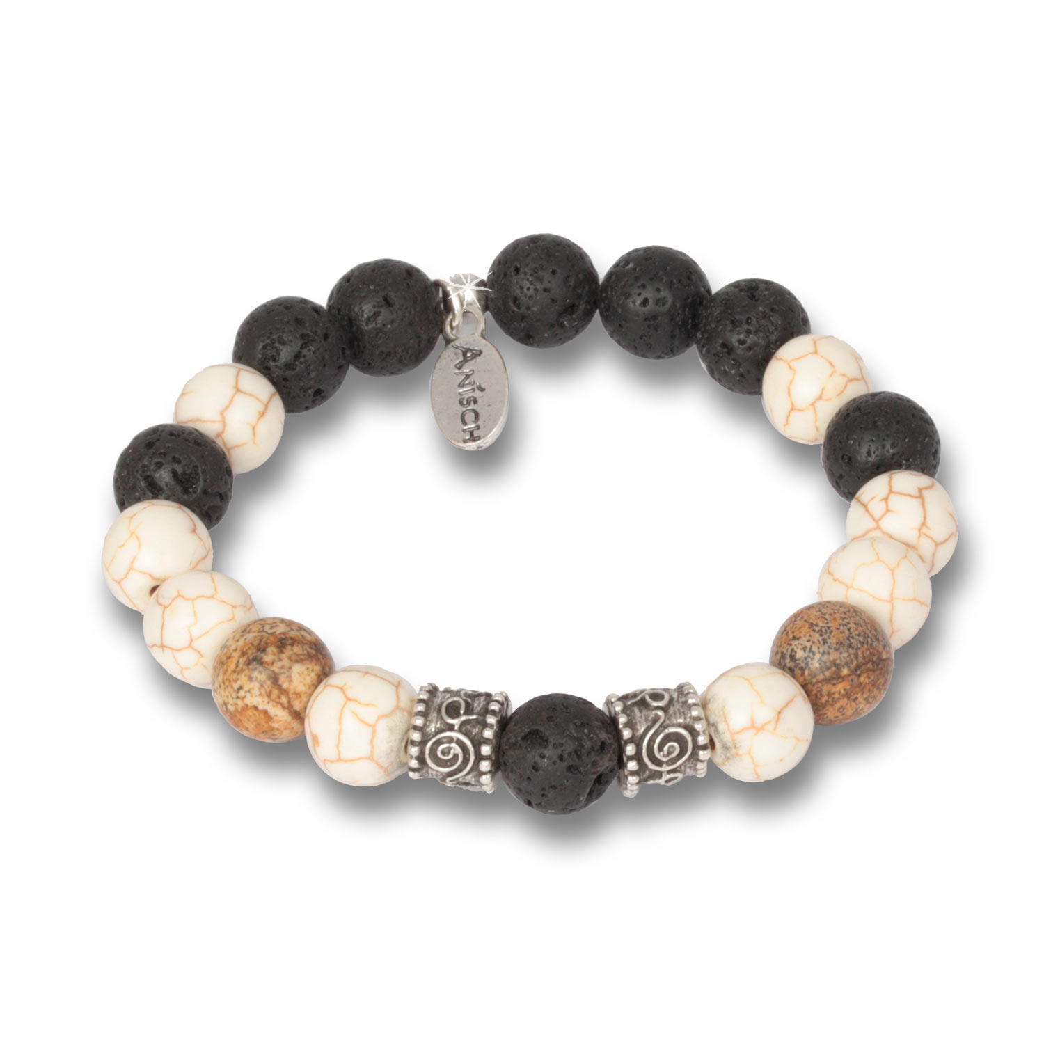 Magnesit Jasper - African Beads Lava Herren-Armband, 10 mm