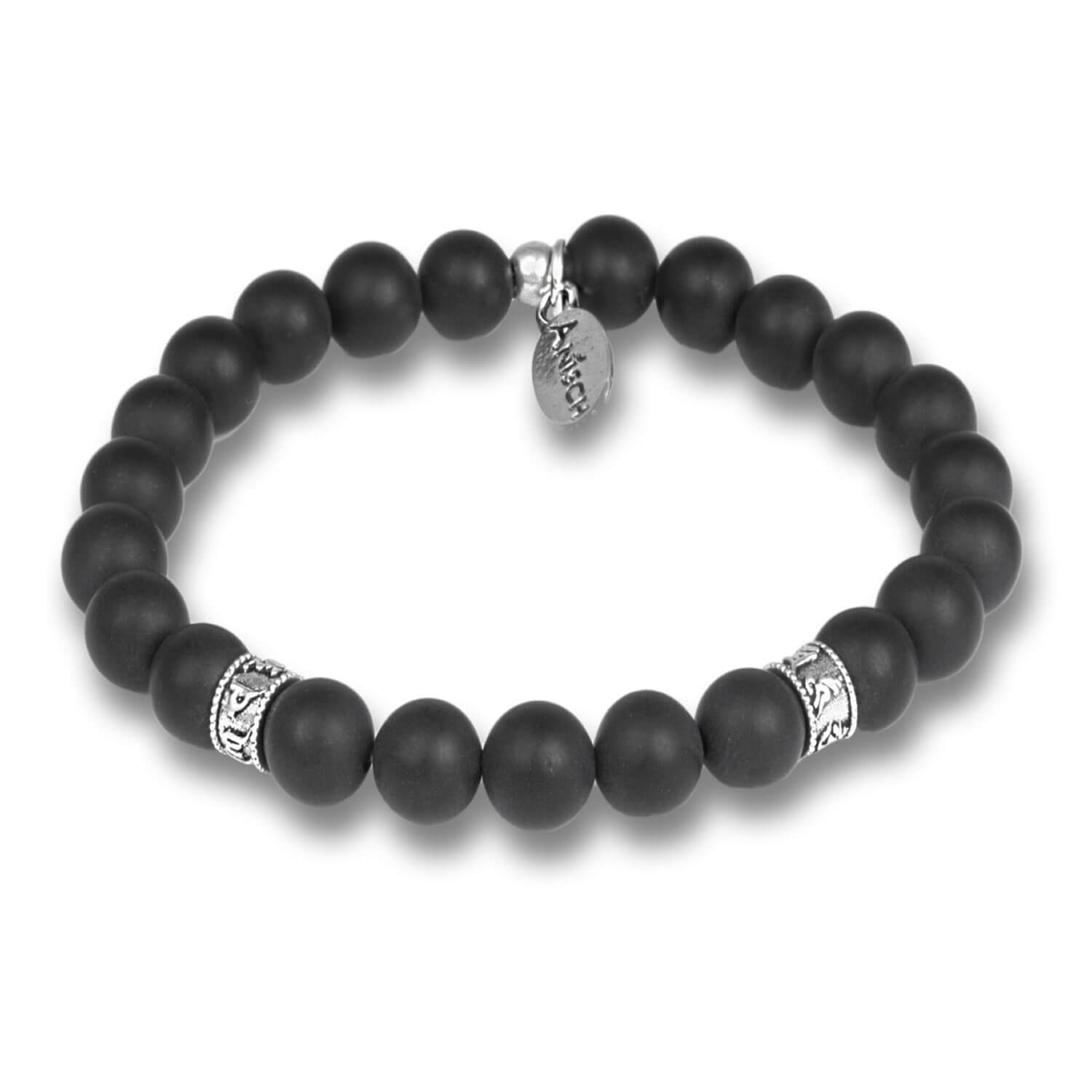 Onyx - Mantra Beads gemstone bracelet for men with sterling silver, 8 mm