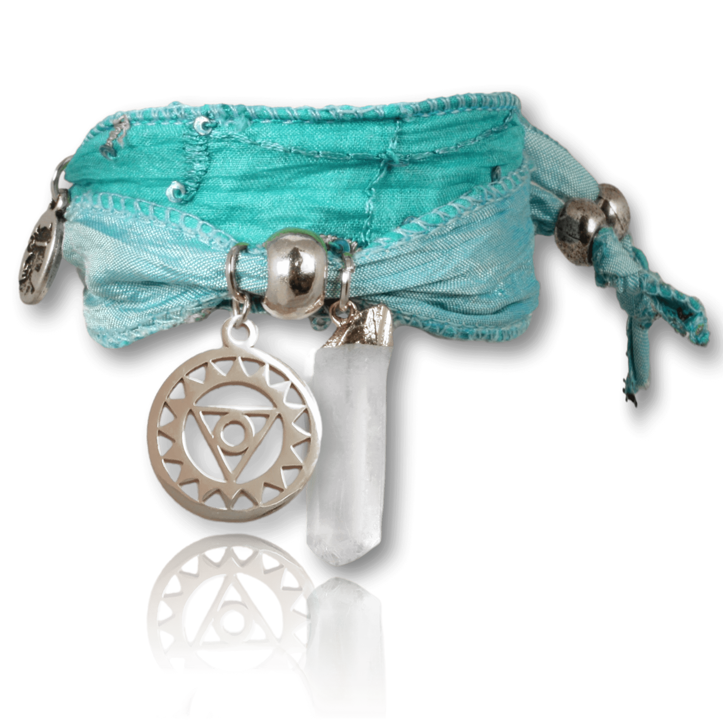 Vishudda versilbert mit Bergkristall Hexagon – Halschakra Armband für Wahrheit & Authentizität