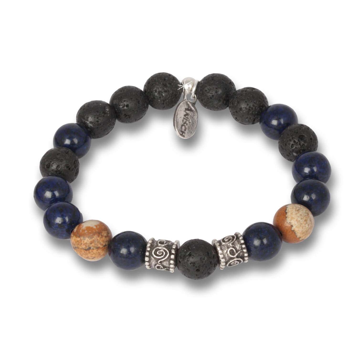 Lapis Jasper - African Beads Lava Herren-Armband, 10 mm