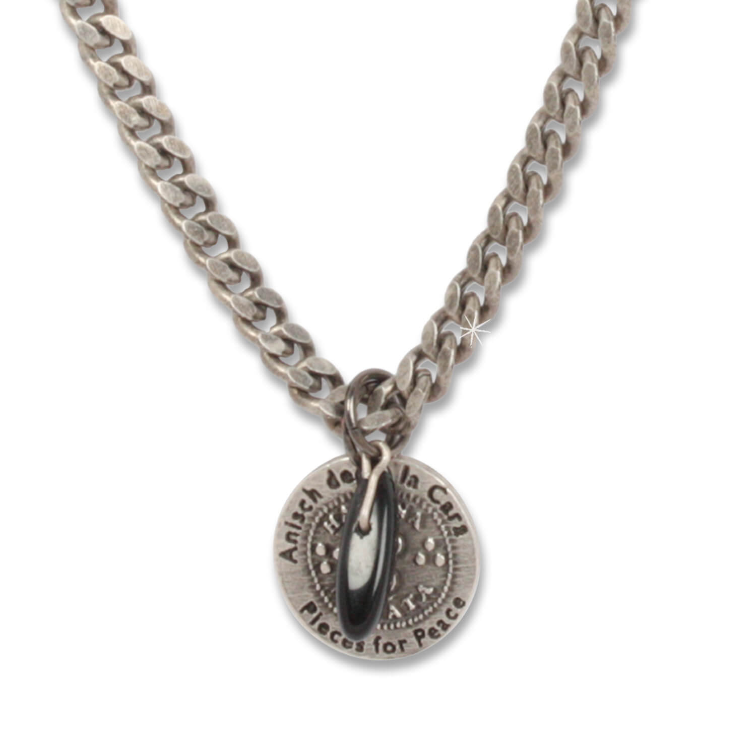 Little Coin - Hakuna Matata Herren-Kette Antique Silver mit Onyx, 43 cm lang