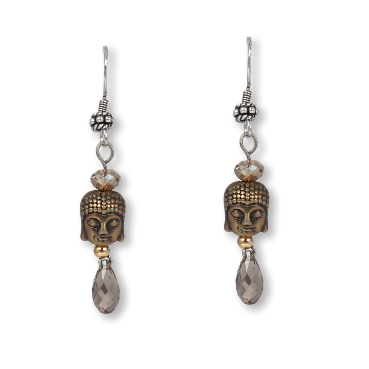 Golden-Shadow Bronze - Buddha earrings with sparkling crystals